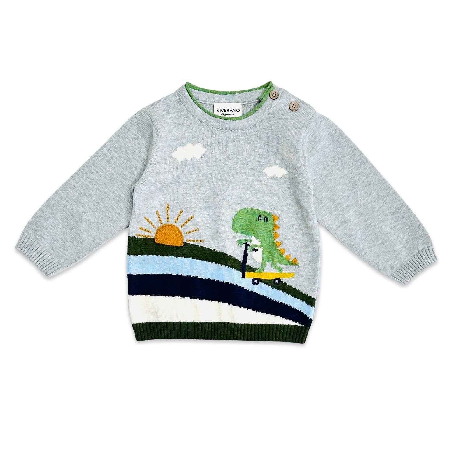 Dino Skater Jacquard Knit Baby Pullover (Organic Cotton)