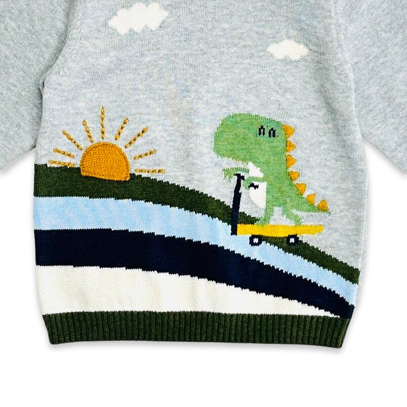 Dino Skater Jacquard Knit Baby Pullover (Organic Cotton)