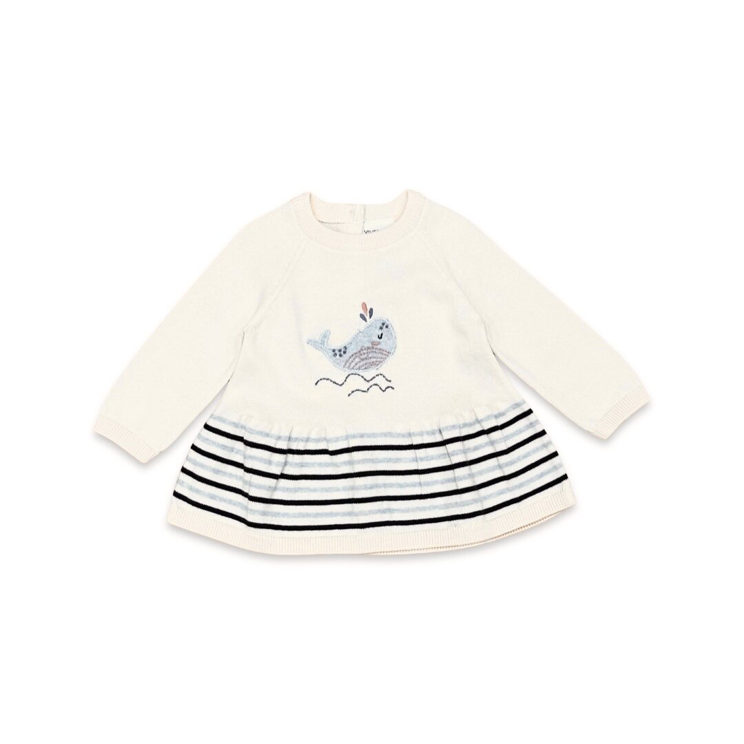 Whale Embroidered Ruffle Baby Short Dress (Organic)