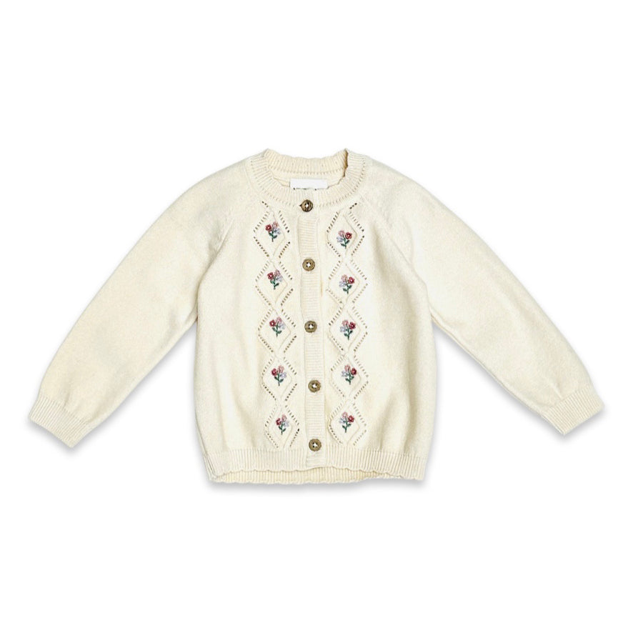 Floral Pointelle Knit Baby Cardigan (Organic Cotton) by Viverano