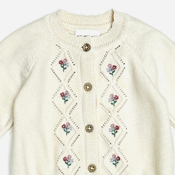 Floral Pointelle Knit Baby Cardigan (Organic Cotton) by Viverano