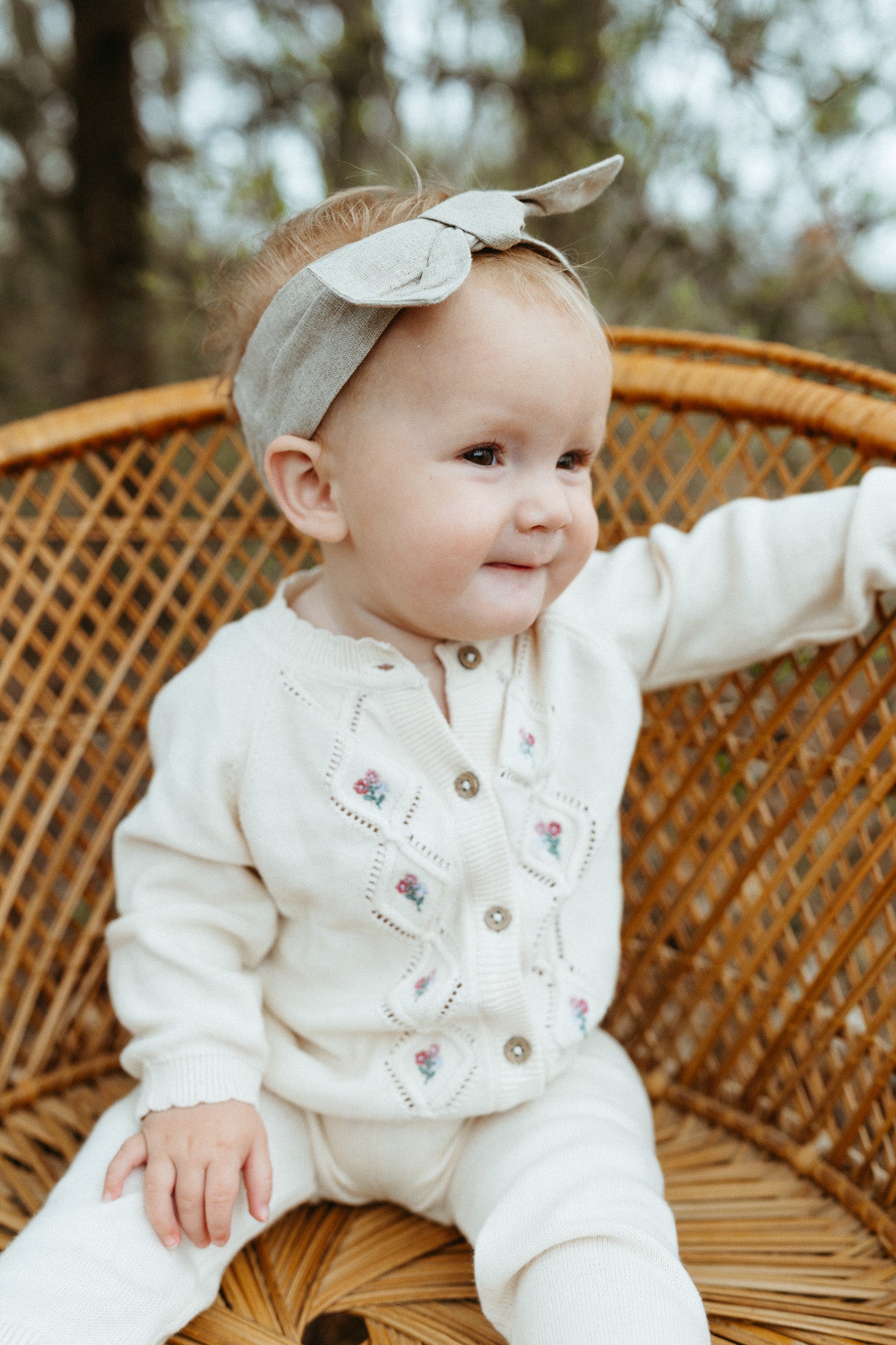 Floral Pointelle Knit Baby Cardigan (Organic Cotton) by Viverano