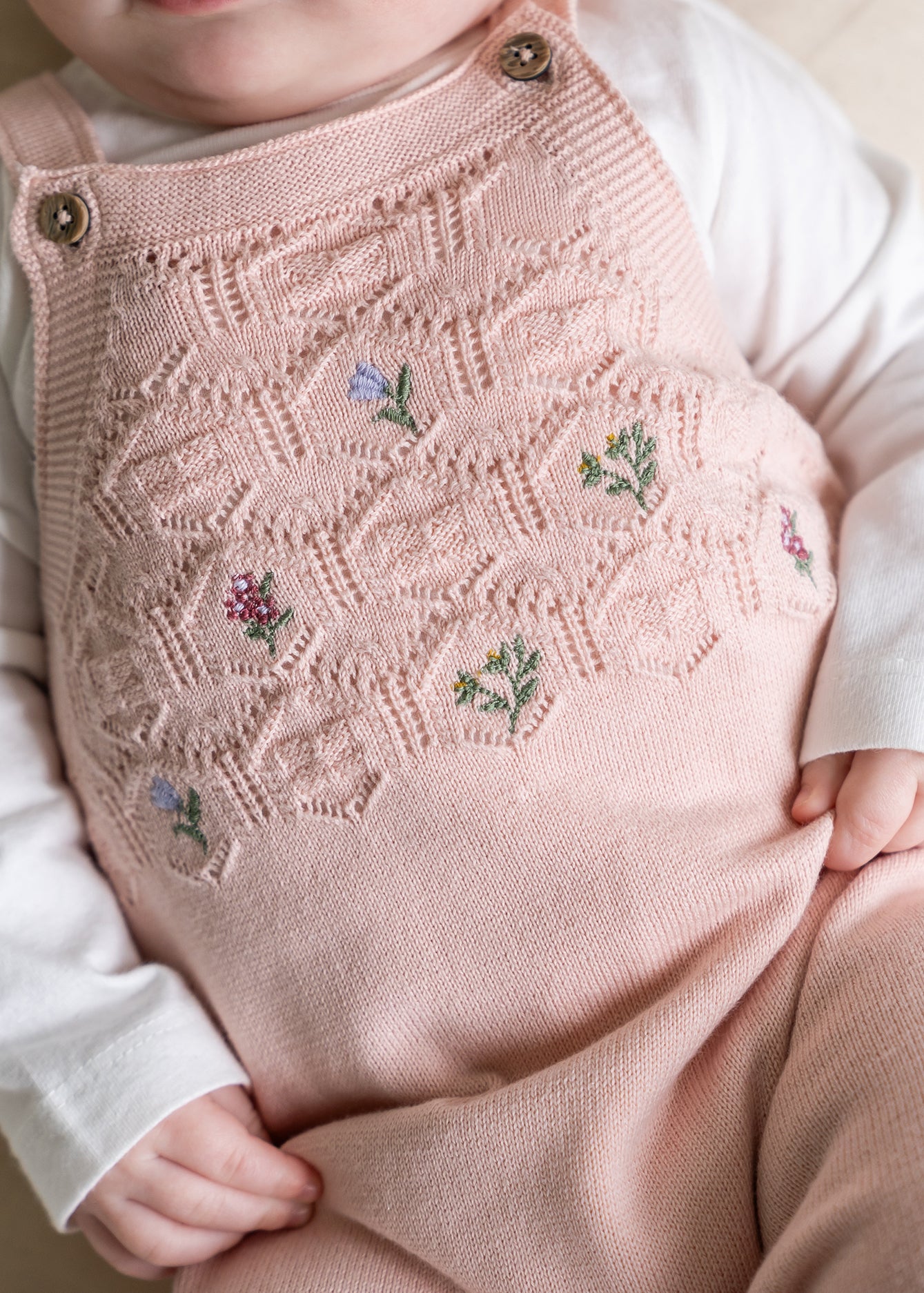Floral Pointelle Knit Baby Overall Set (Organic Cotton)