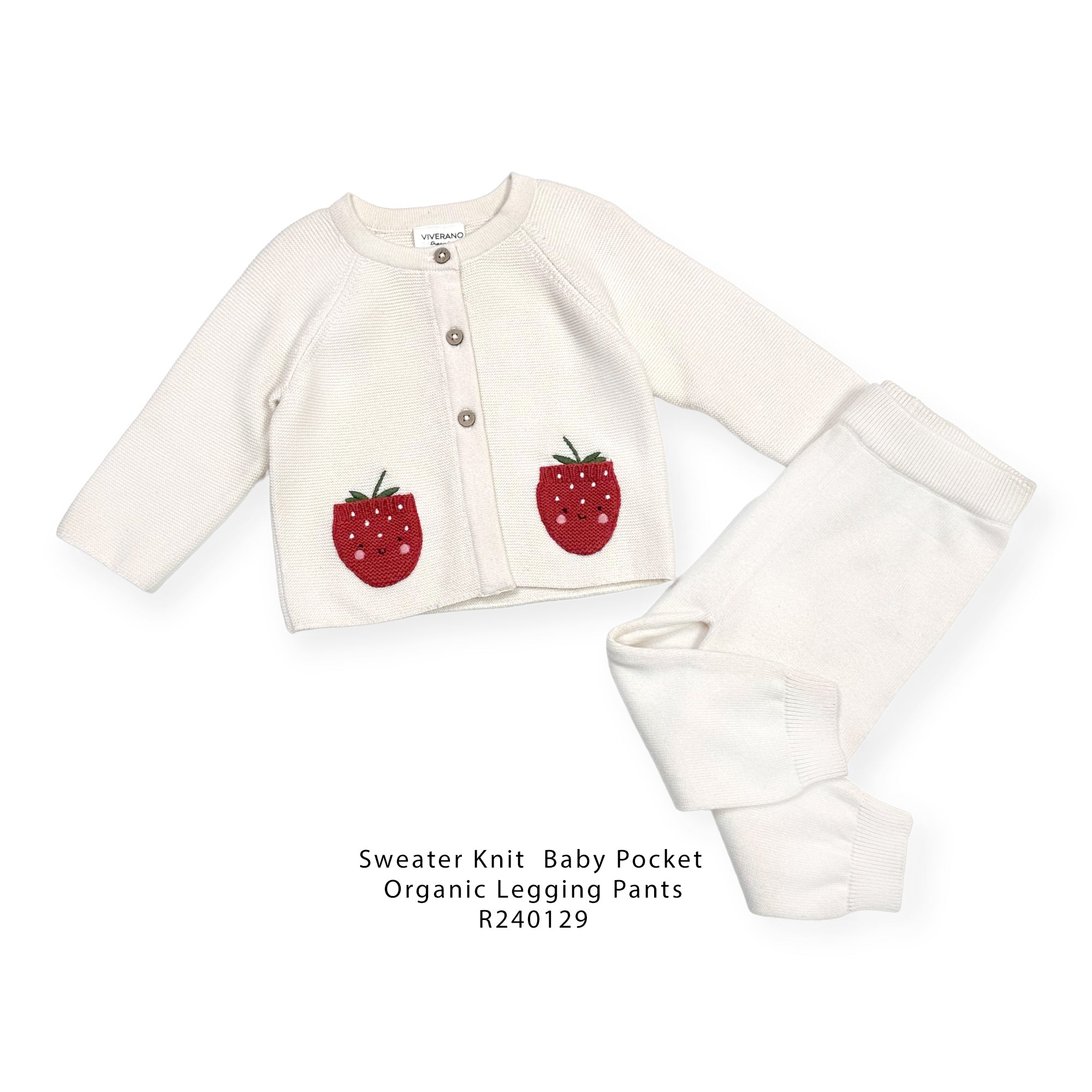 Strawberry Embroidered Pocket Baby Cardigan (Organic Cotton)