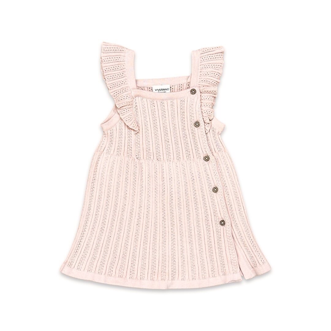 Ruffle Sleeve Rib Knit Pointelle Baby Sweater Dress (Organic Cotton)