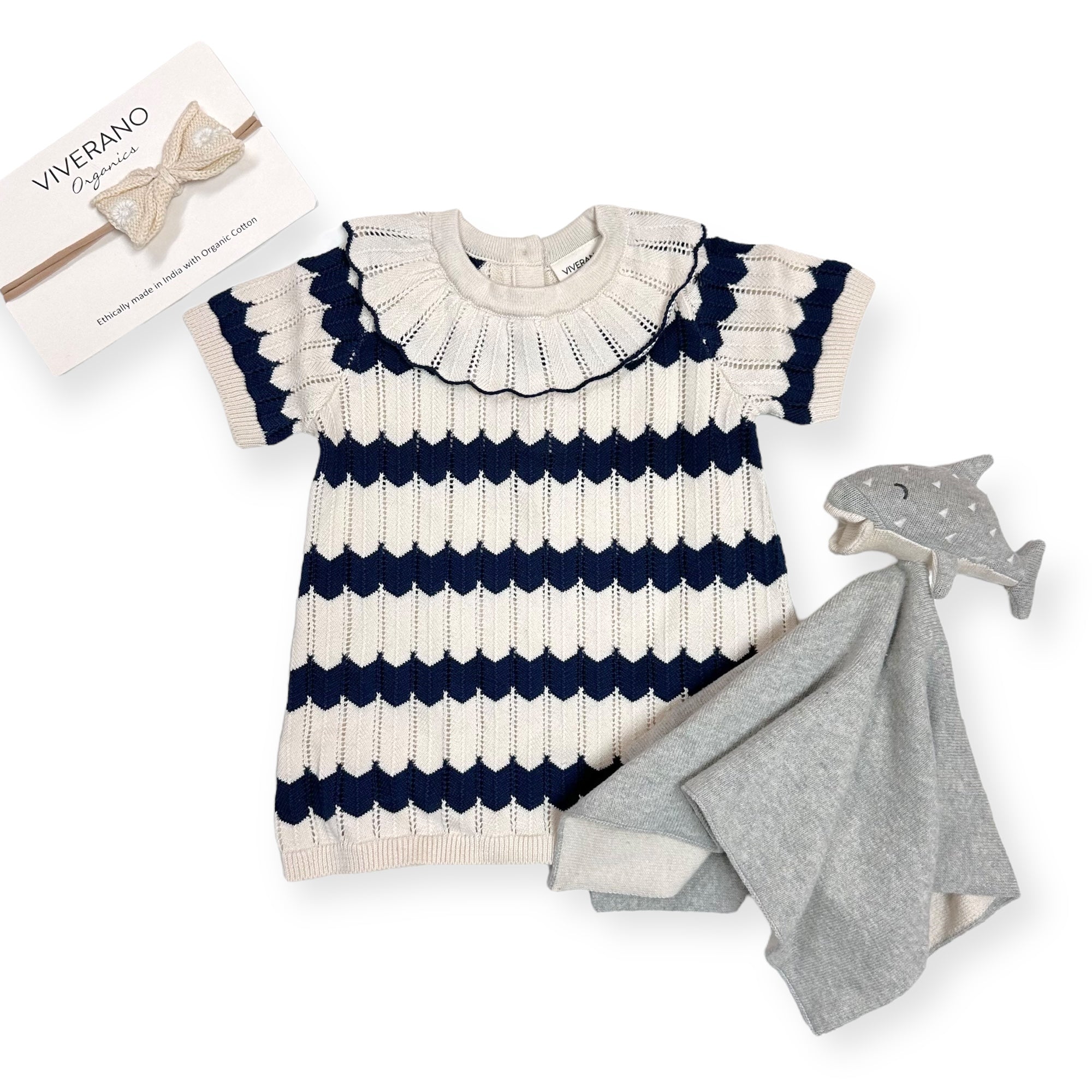 Ruffle Collar & Stripe Fancy Knit Baby Sweater Tunic Dress (Organic Cotton)