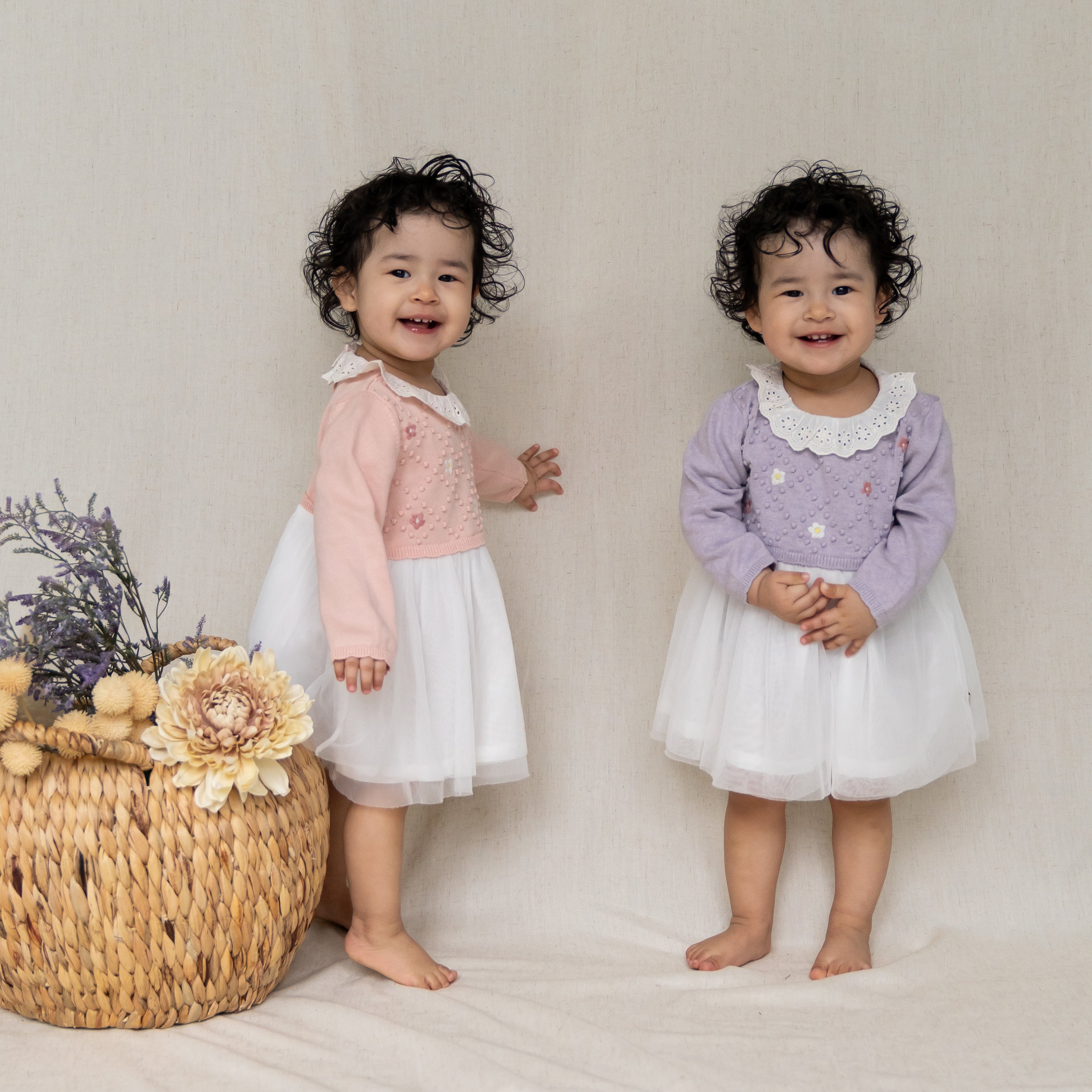 Vestido de bebé con tutú de punto y bordado floral (algodón orgánico), 2 colores