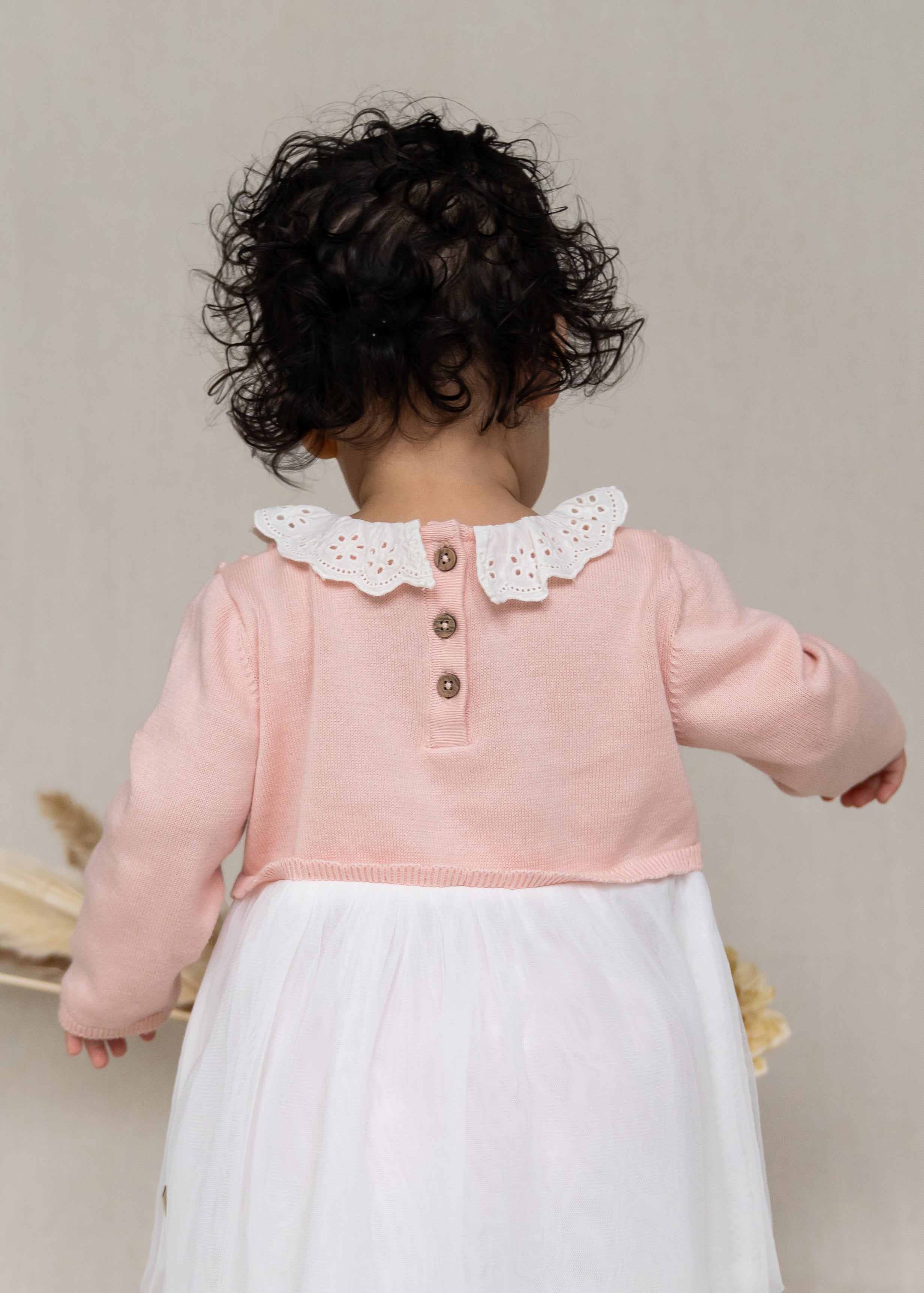 Vestido de bebé con tutú de punto y bordado floral (algodón orgánico), 2 colores