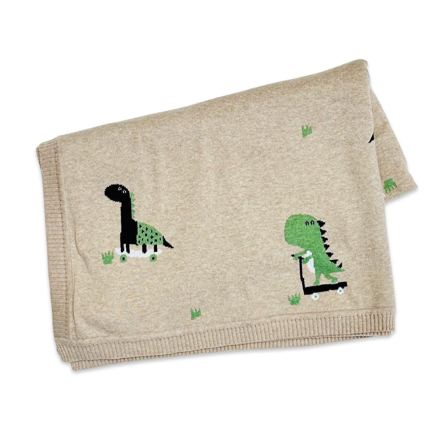 Skater Dino - Organic Cotton Jacquard Knit Baby Blanket