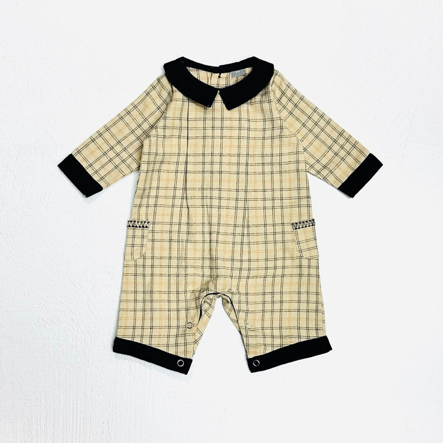 Embroidered Gingham Baby Jumpsuit (Organic)