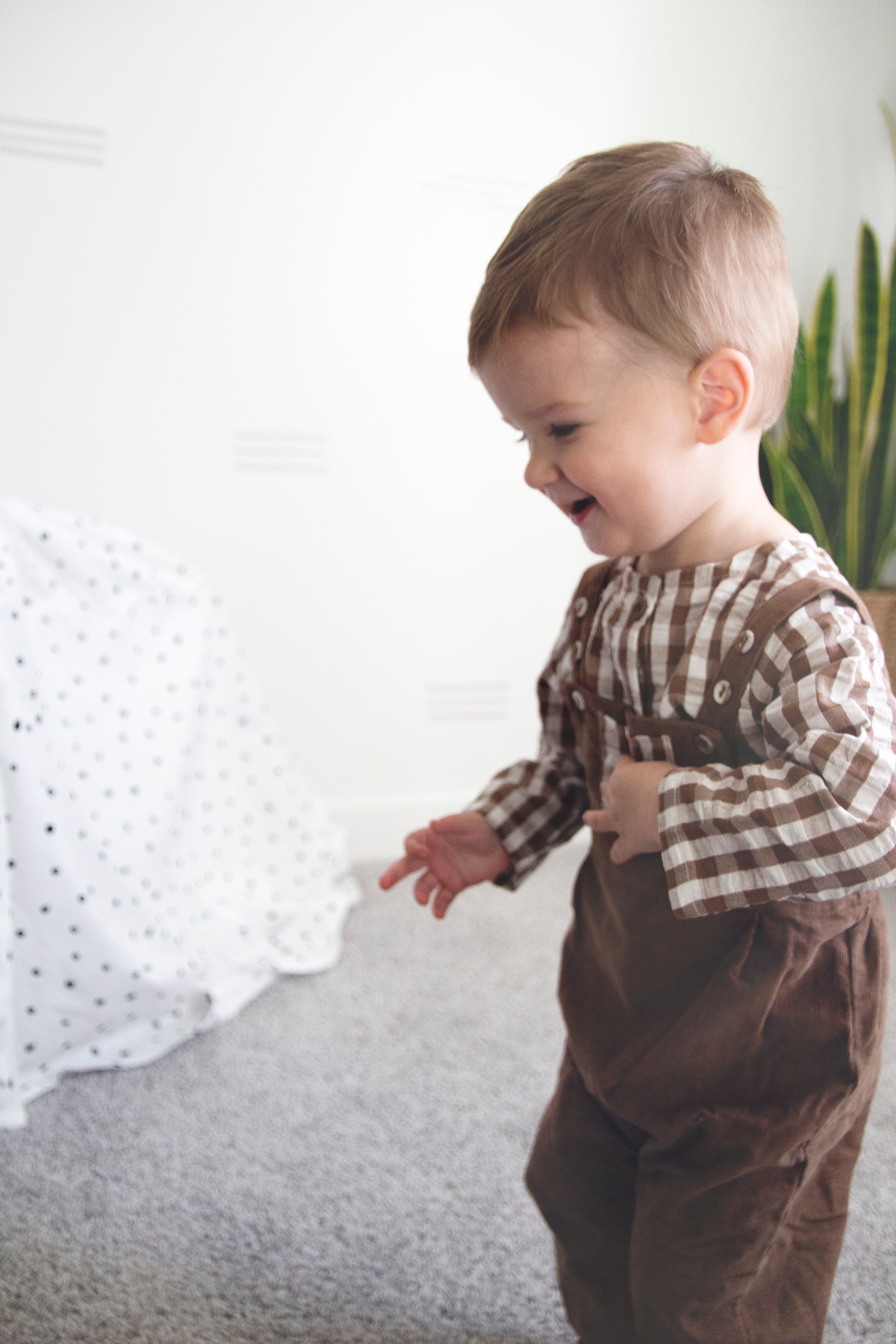 Gingham Muslin Shirt + Corduroy Baby Overall SET (Organic)