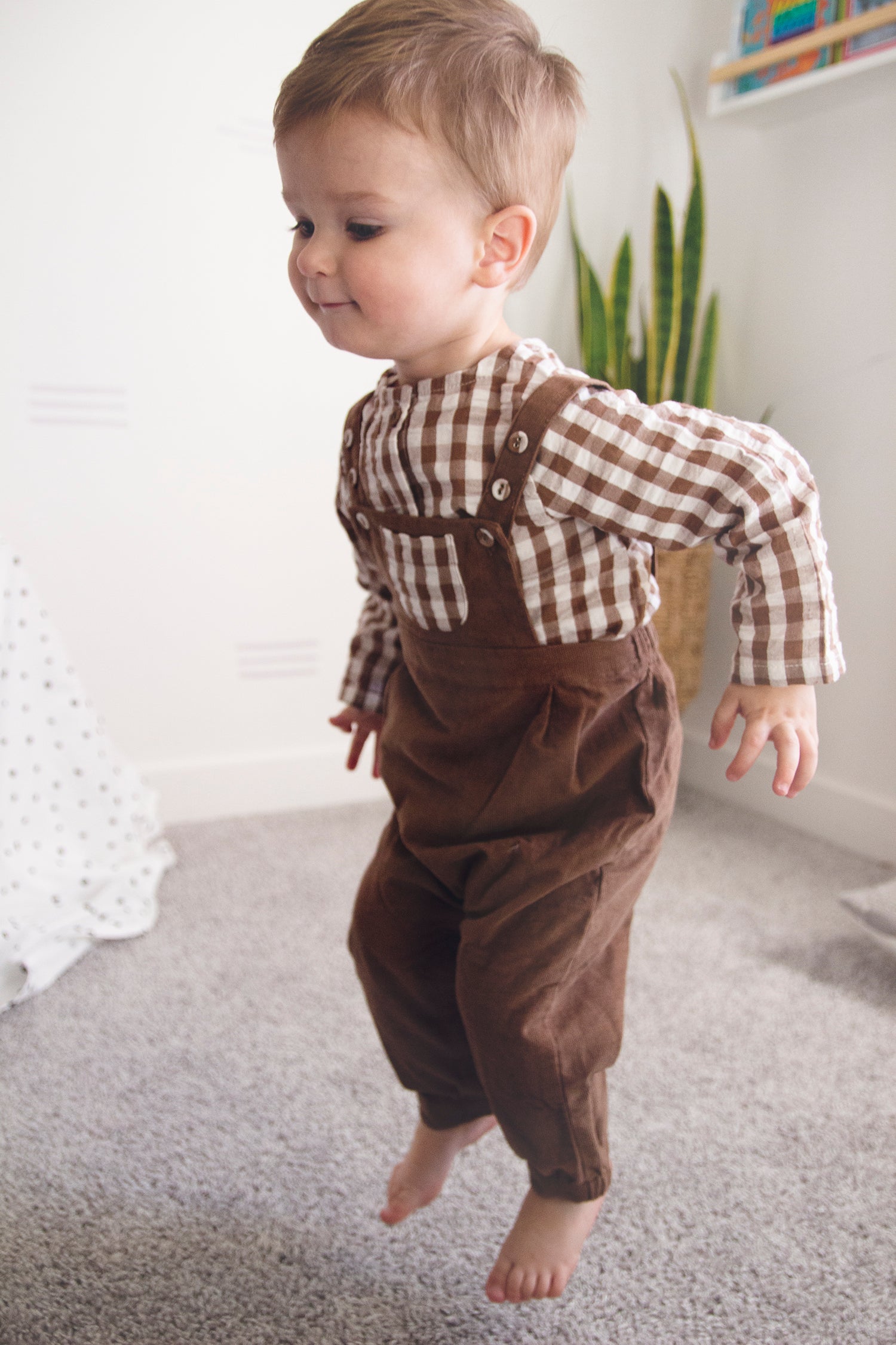 Gingham Muslin Shirt + Corduroy Baby Overall SET (Organic)