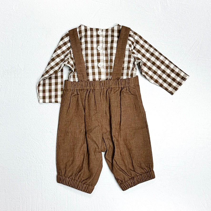 Gingham Muslin Shirt + Corduroy Baby Overall SET (Organic)