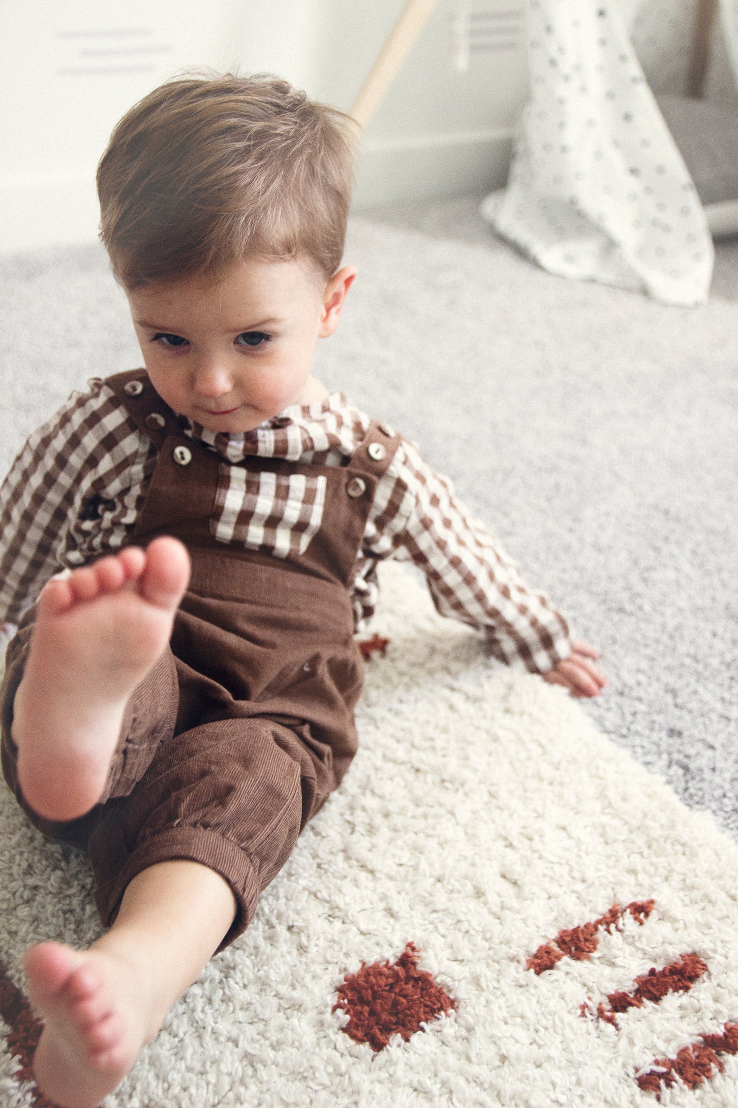 Gingham Muslin Shirt + Corduroy Baby Overall SET (Organic)