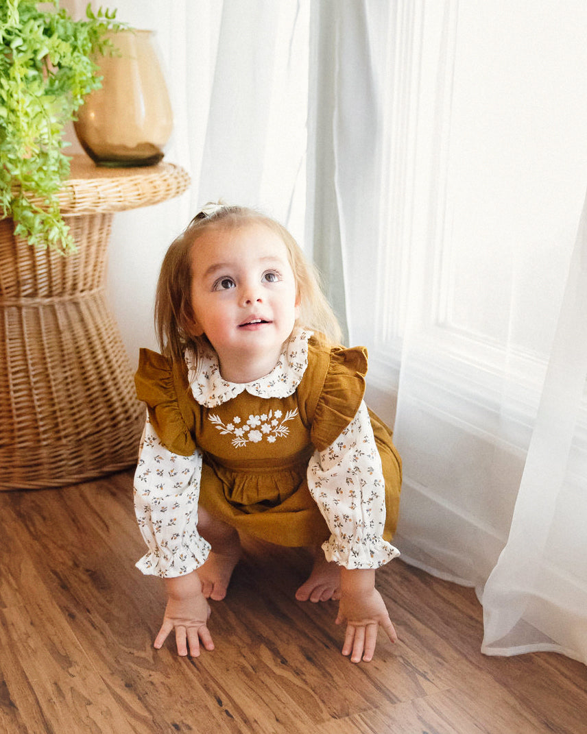 Corduroy Pinafore Dress + Floral Shirt SET (Organic)