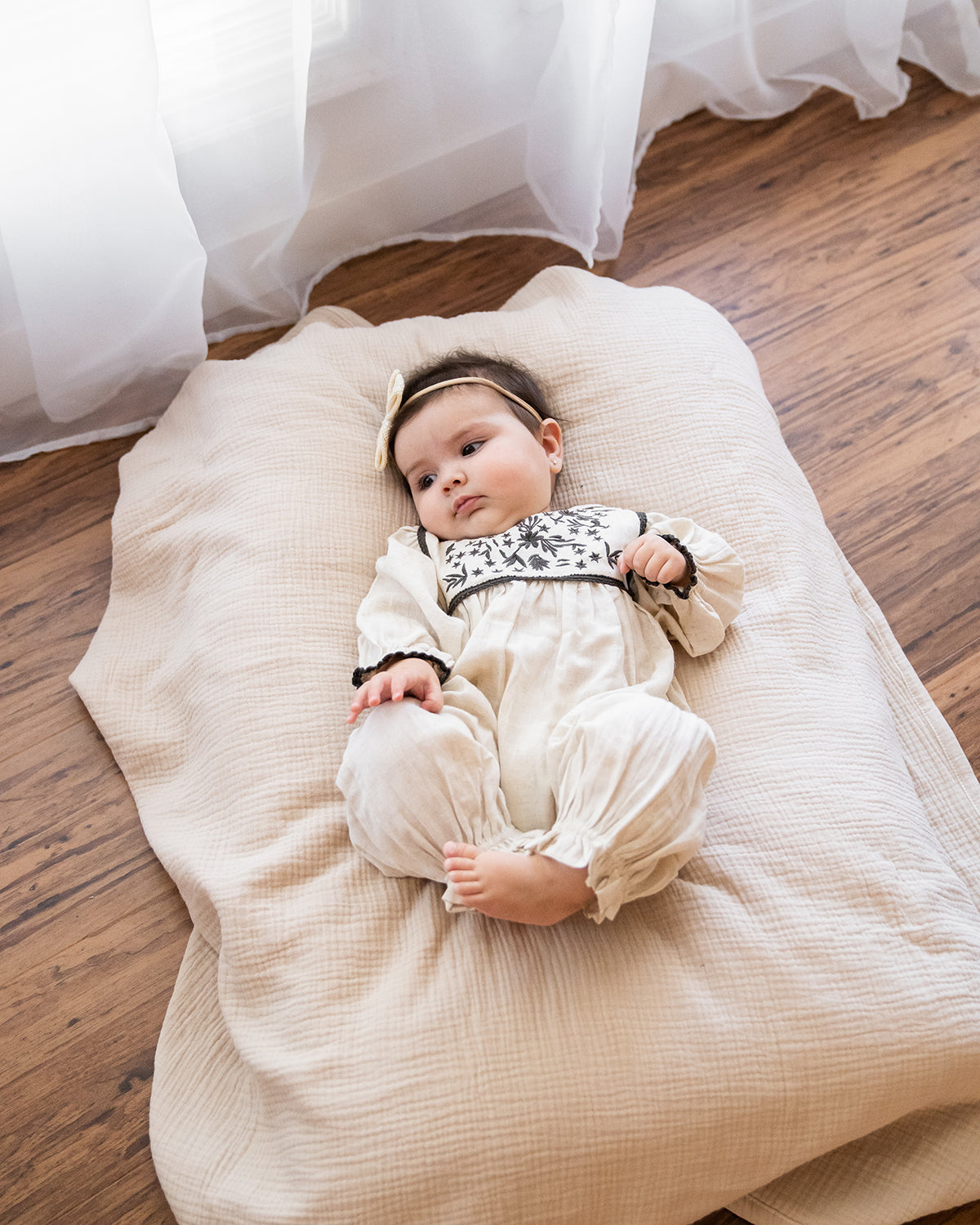 Embroidered Linen Baby Jumpsuit Romper (Organic)