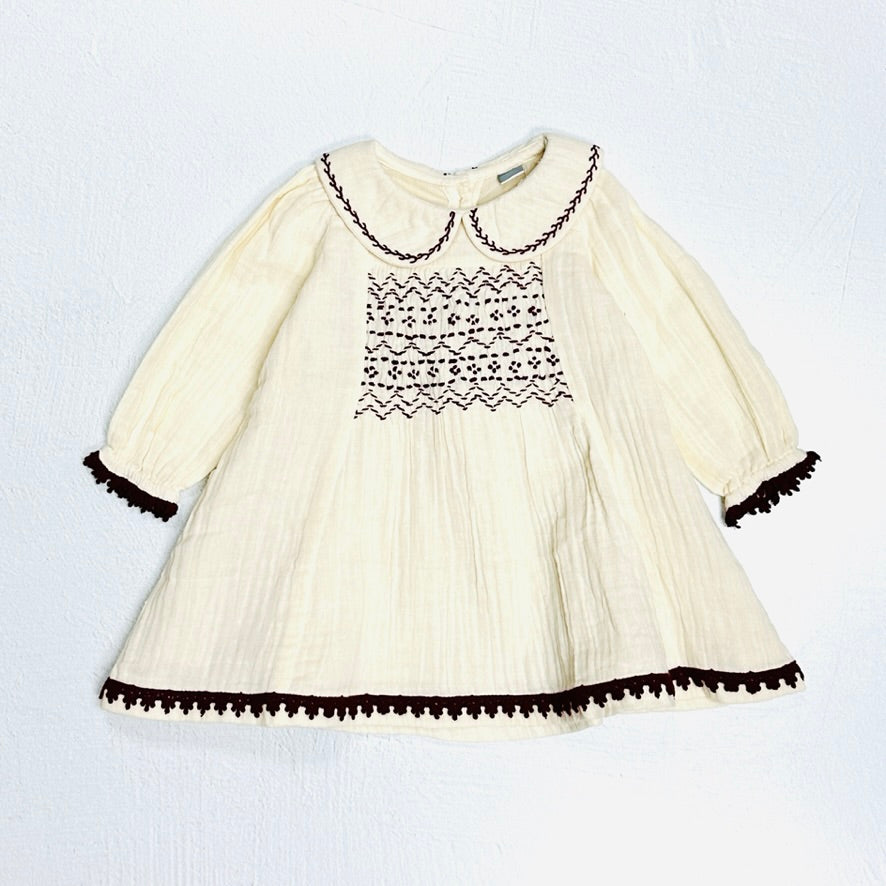 Hand Smocked Crinkle Muslin Baby Dress (Organic)