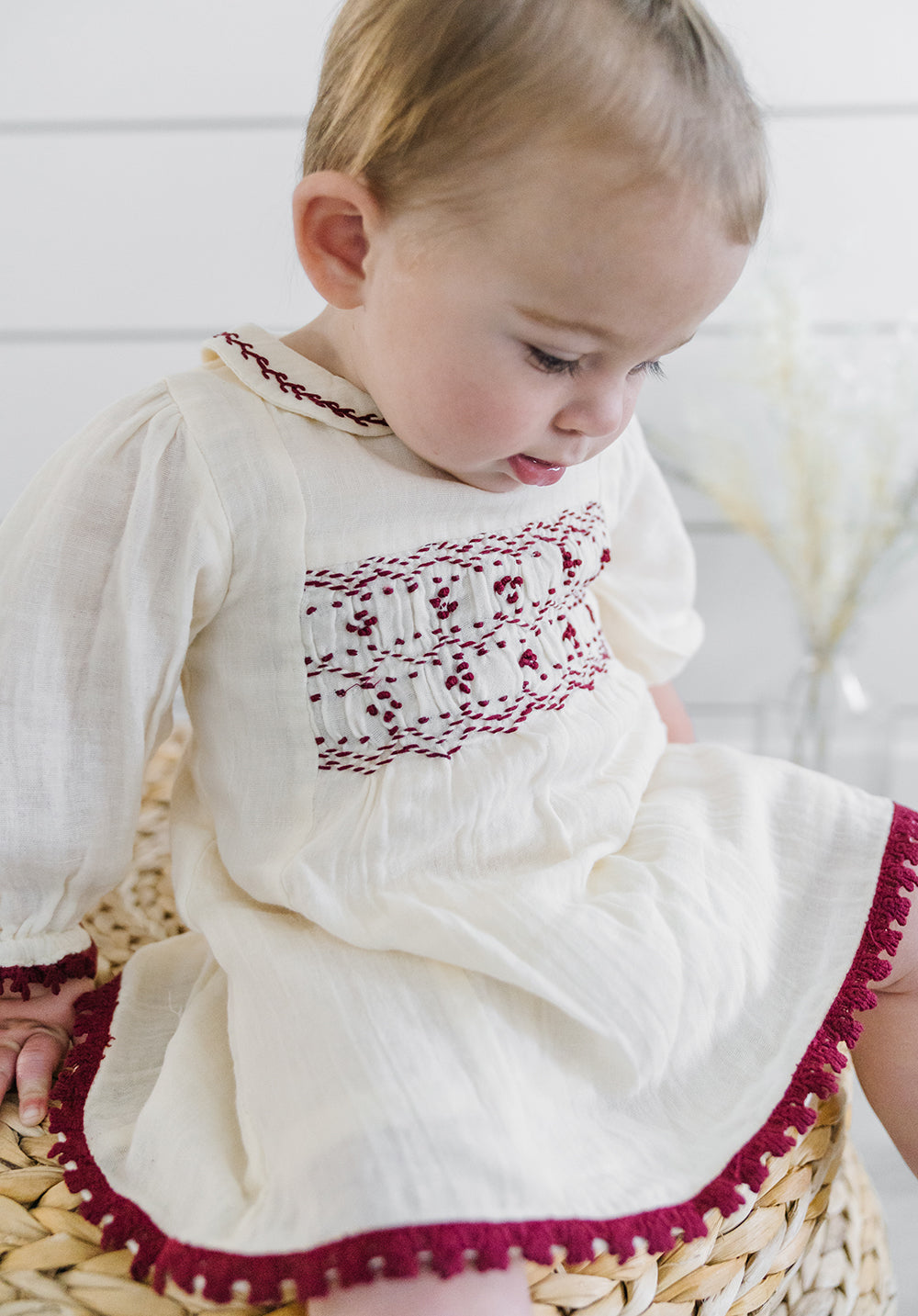 Hand Smocked Crinkle Muslin Baby Dress (Organic)