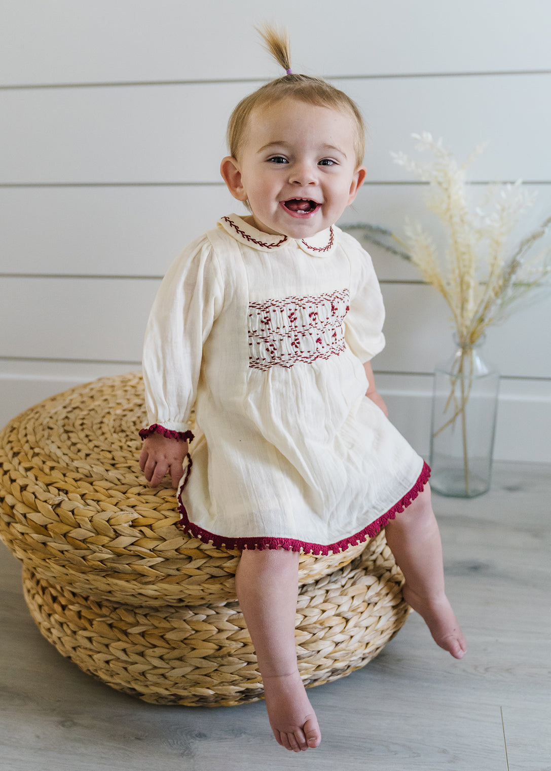 Hand Smocked Crinkle Muslin Baby Dress (Organic)