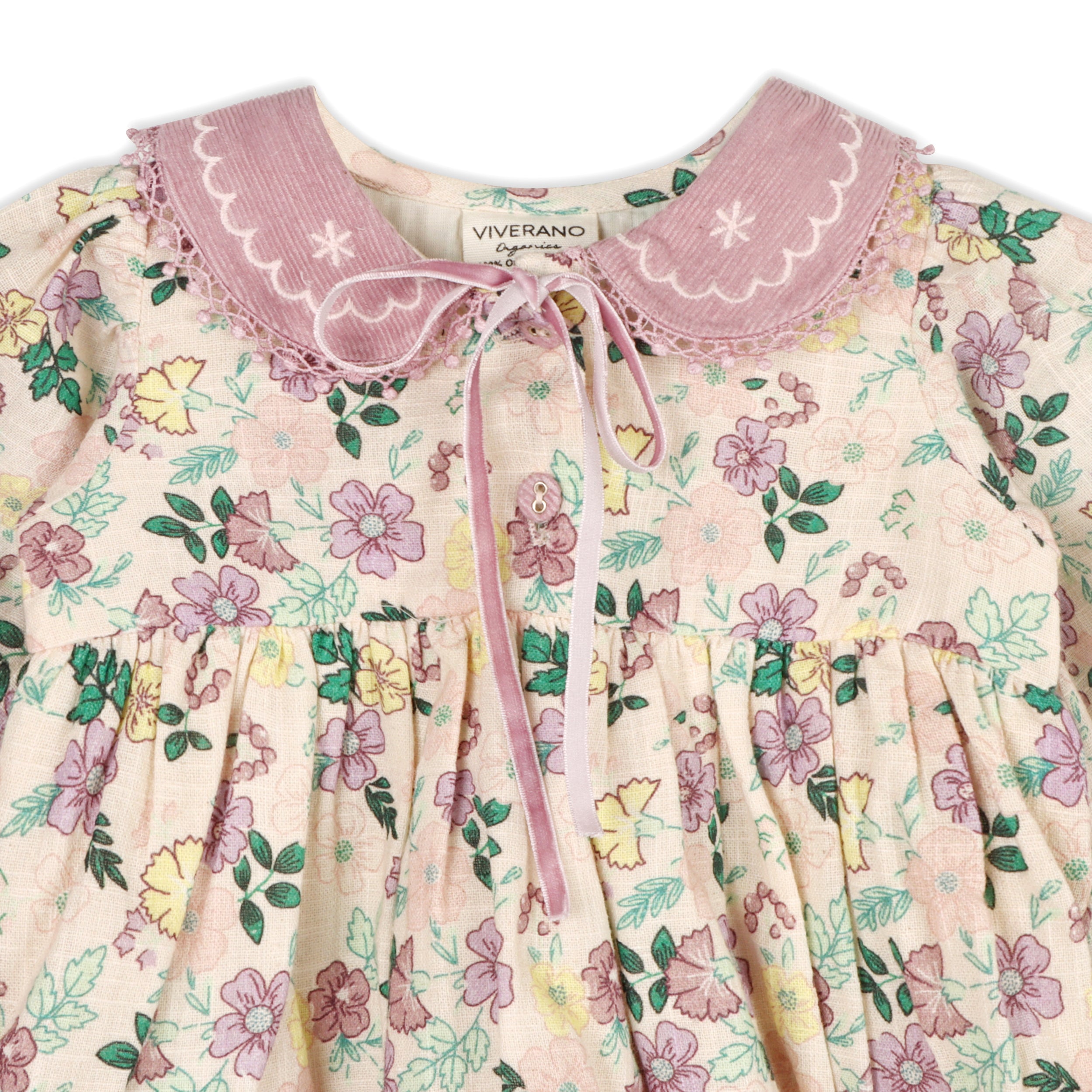 Floral Embroidered Collar Baby Flare Dress & Fancy Bloomer Set (Organic)