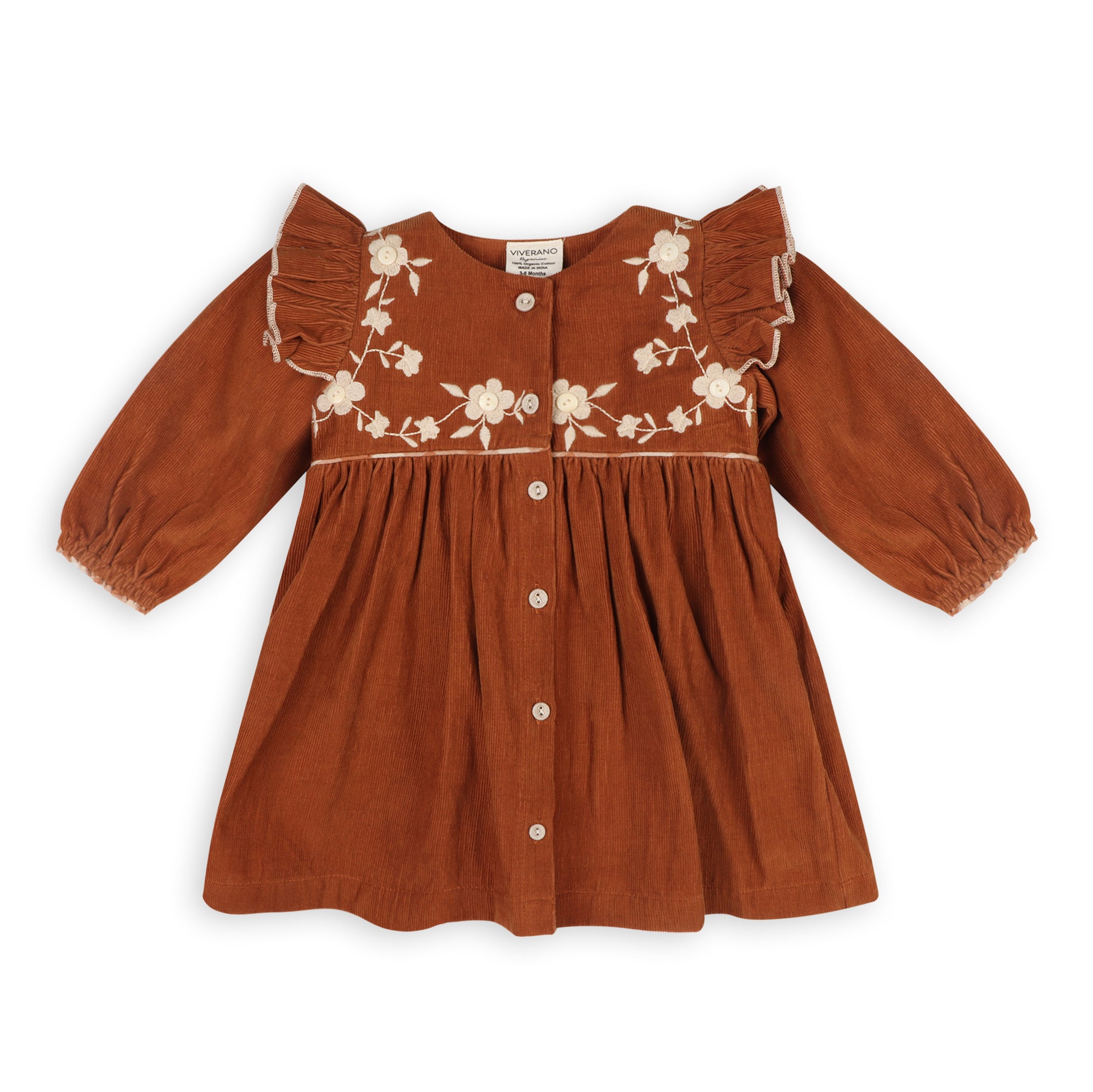 Floral Embroidered Corduroy Baby Dress & Fancy Bloomer Set (Organic)