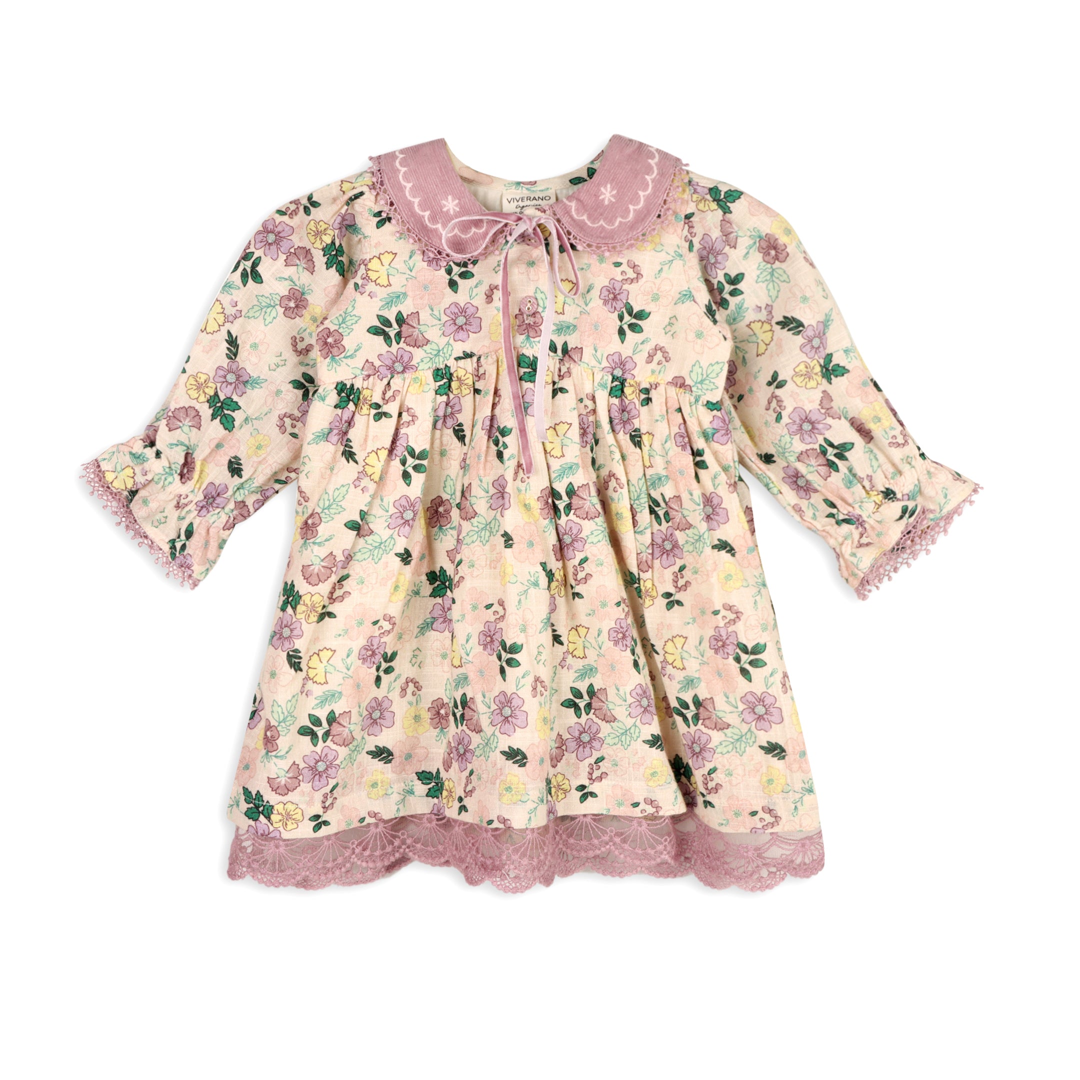 Floral Embroidered Collar Baby Flare Dress & Fancy Bloomer Set (Organic)