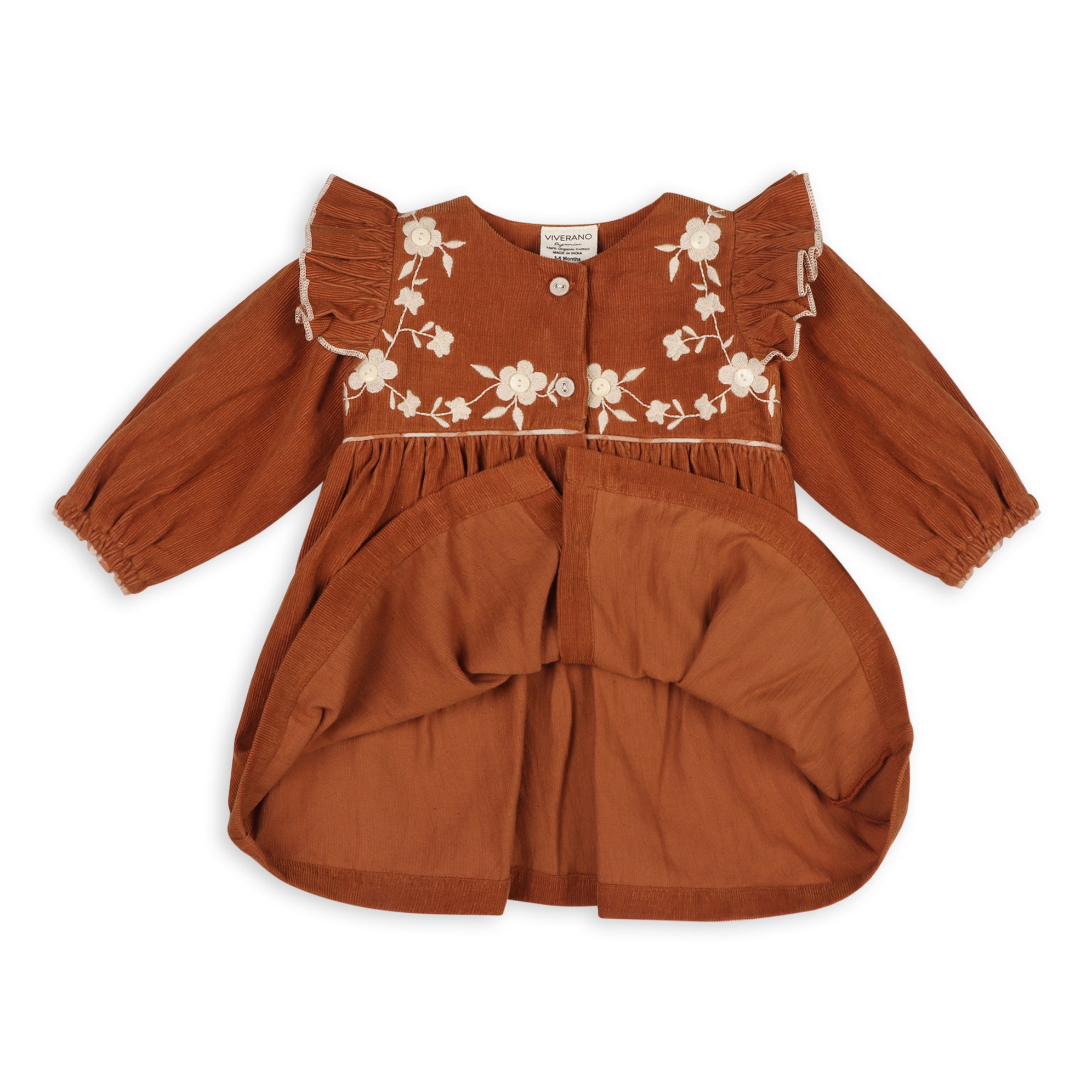 Floral Embroidered Corduroy Baby Dress & Fancy Bloomer Set (Organic)