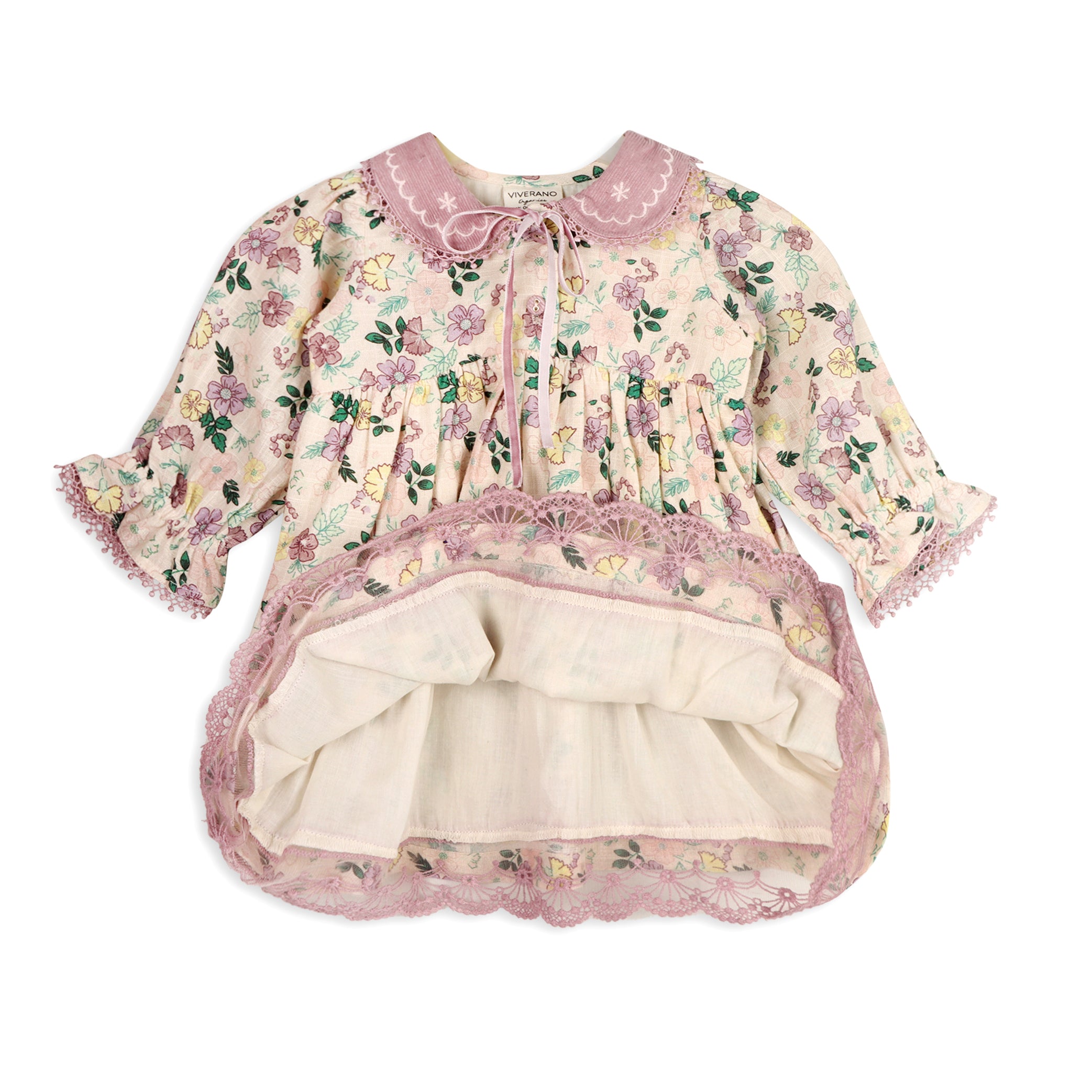 Floral Embroidered Collar Baby Flare Dress & Fancy Bloomer Set (Organic)