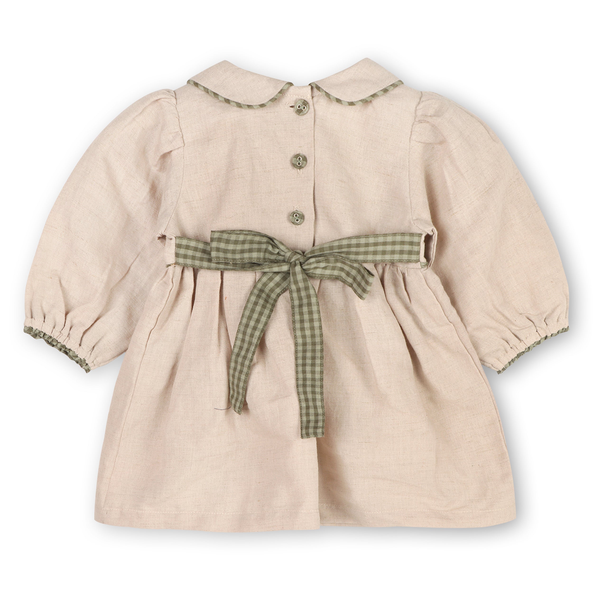 Floral Embroidered Peter Pan Baby Dress & Fancy Bloomer Set (Linen Blend)