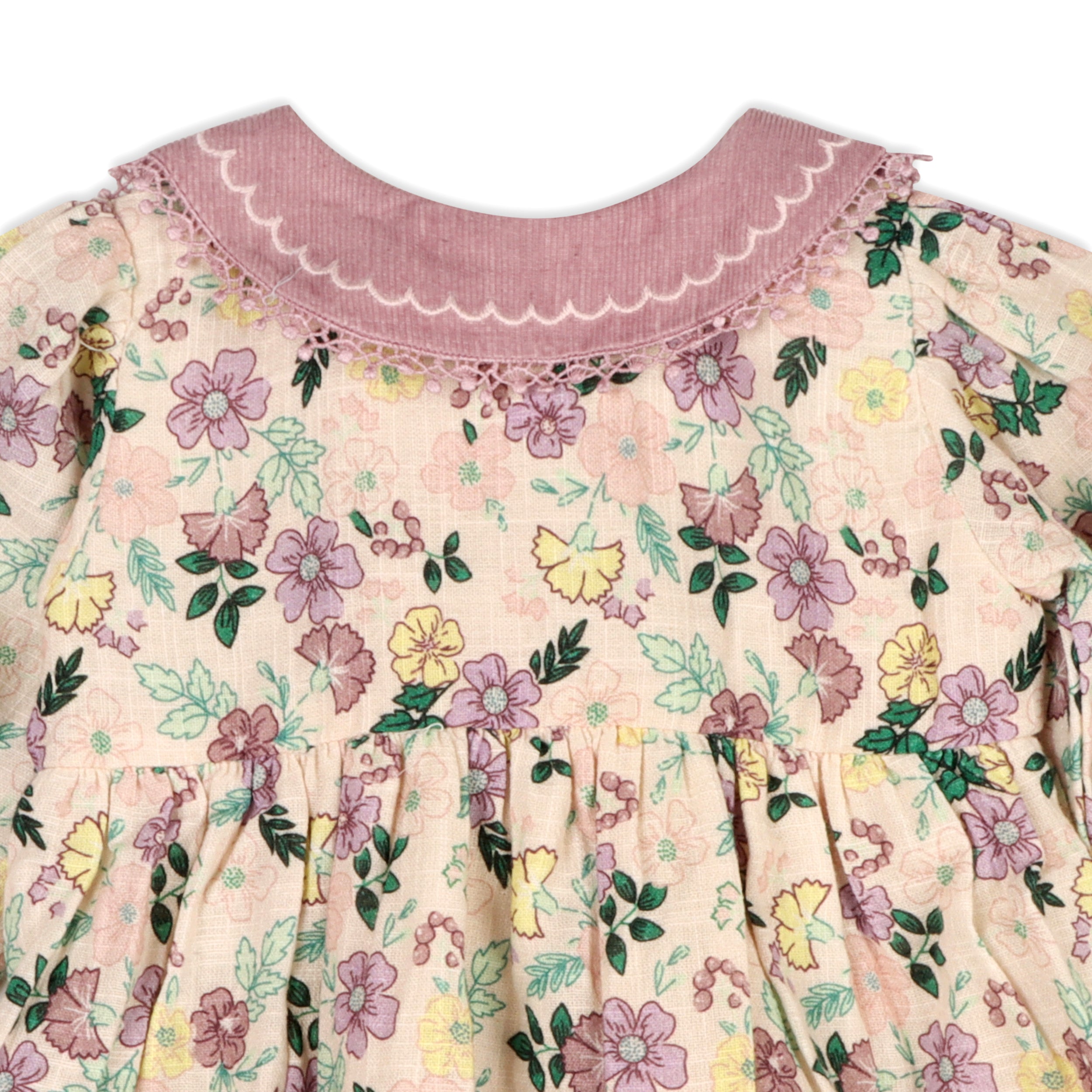 Floral Embroidered Collar Baby Flare Dress & Fancy Bloomer Set (Organic)