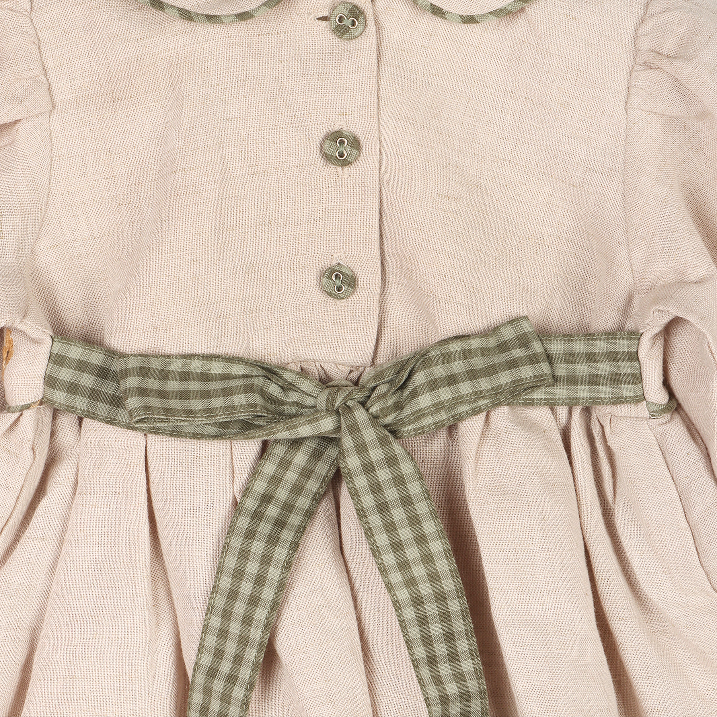 Floral Embroidered Peter Pan Baby Dress & Fancy Bloomer Set (Linen Blend)