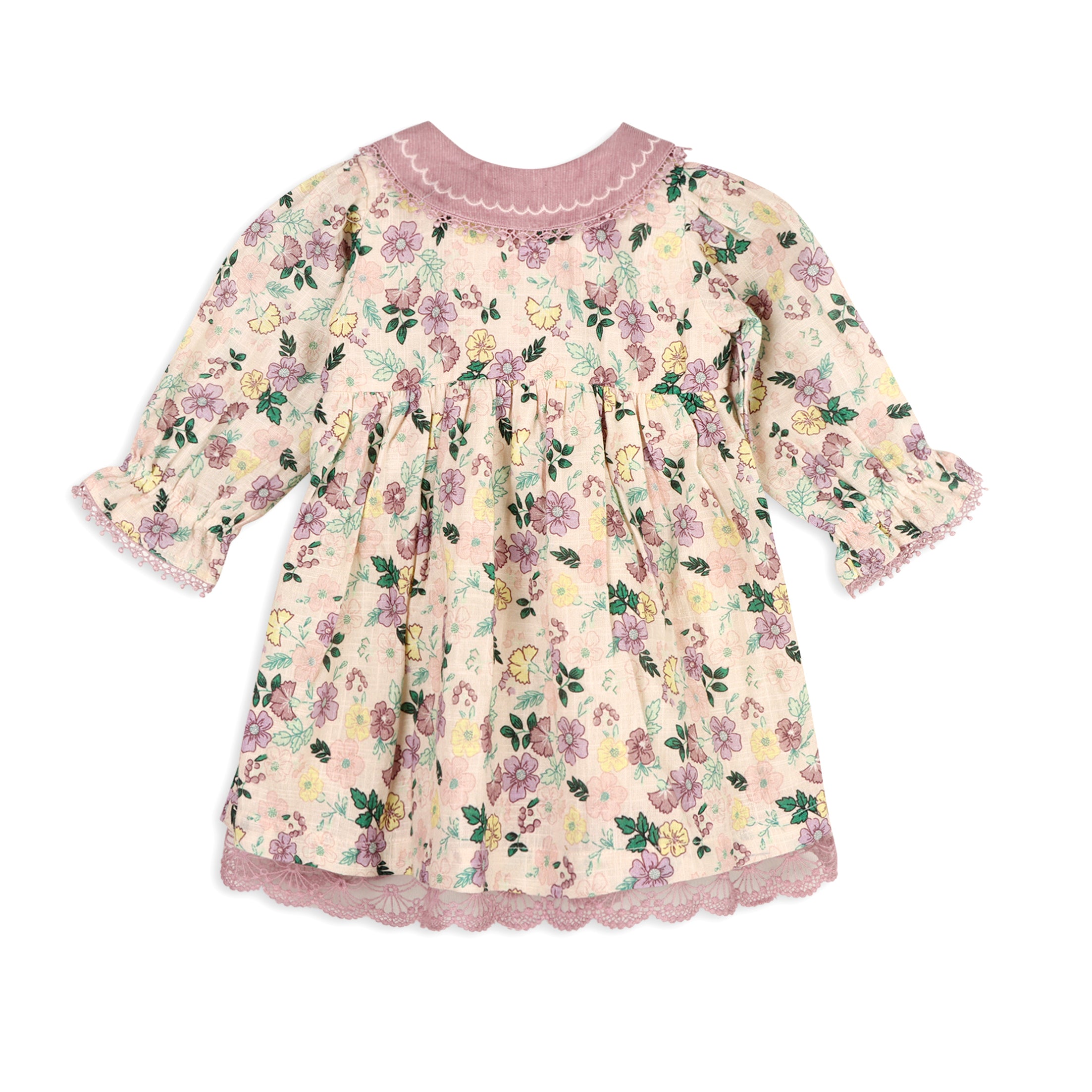 Floral Embroidered Collar Baby Flare Dress & Fancy Bloomer Set (Organic)