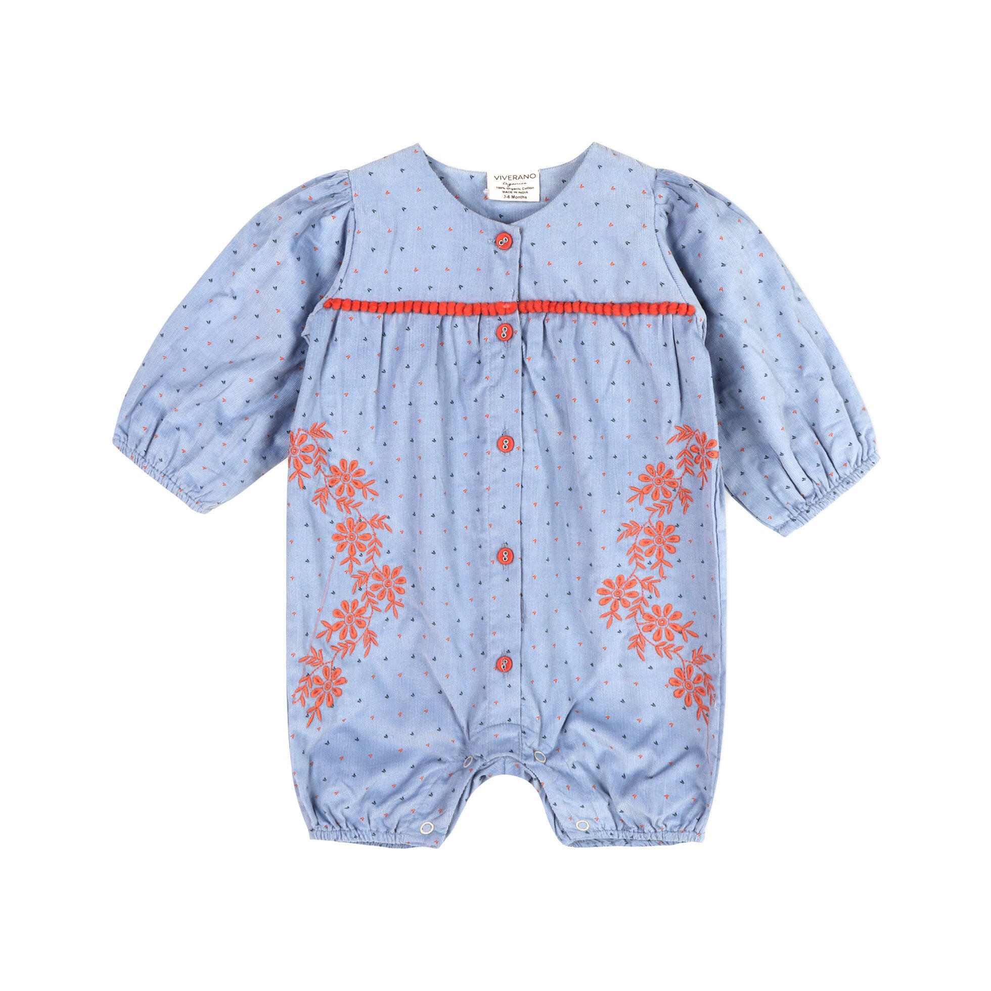 Floral Embroidered Corduroy Bubble Baby Romper (Organic)