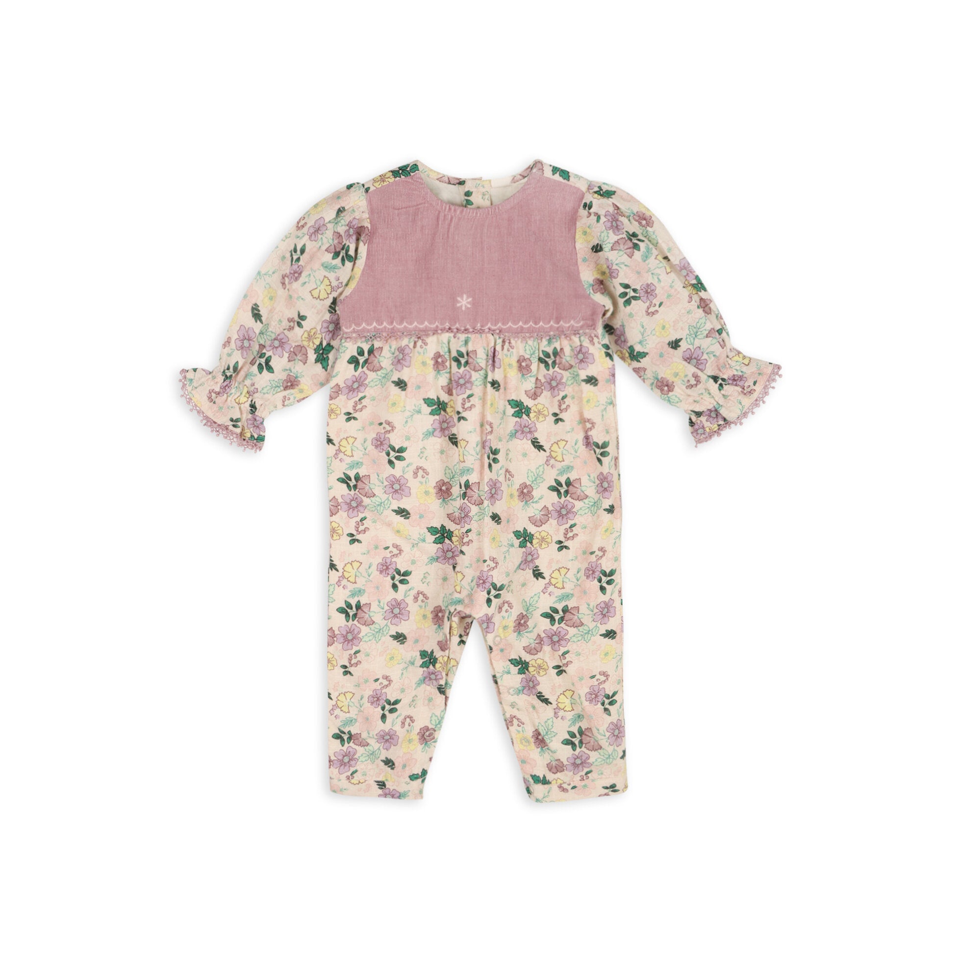 Floral Ruffle & Lace Sleeve Baby Jumpsuit (Organic)