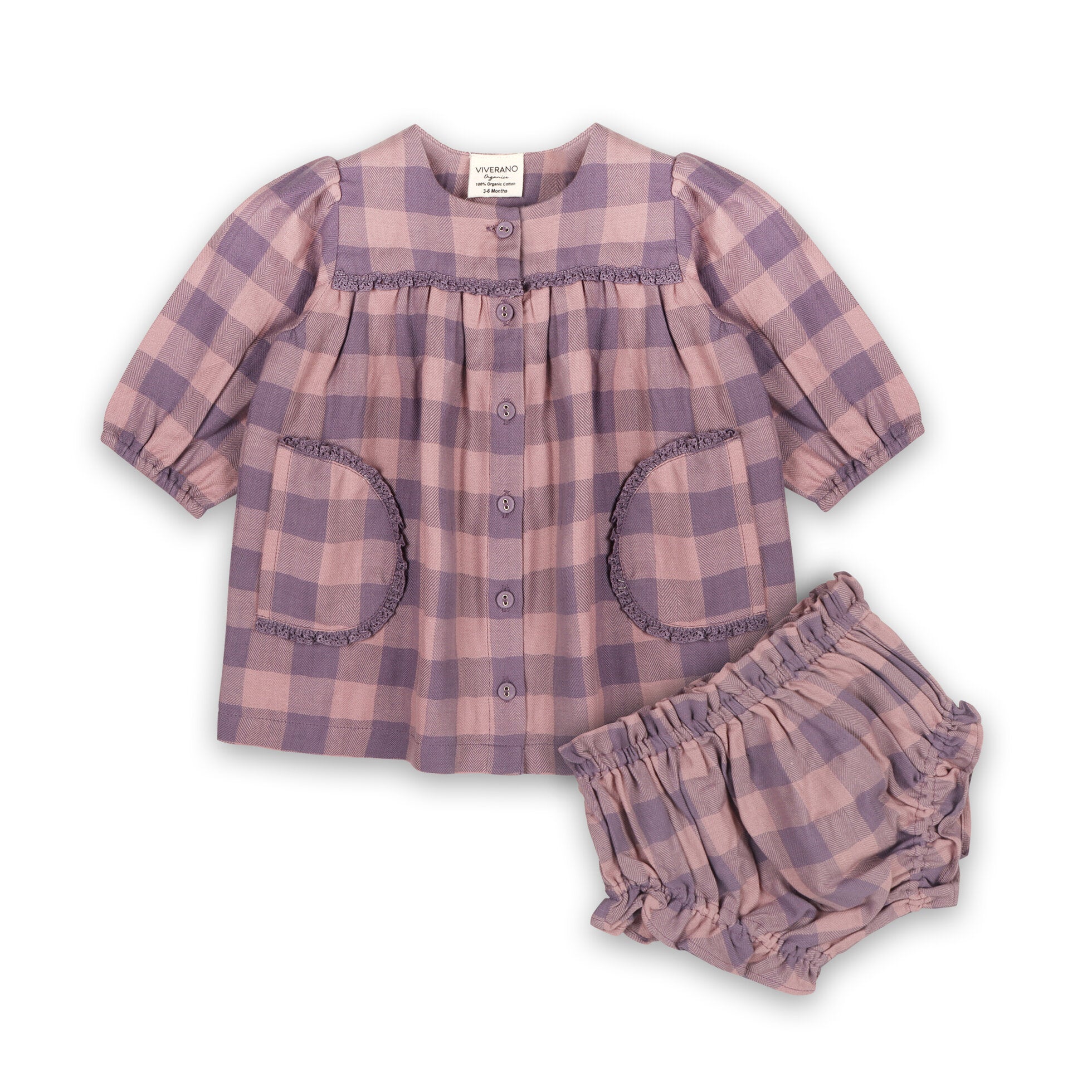 Lace Gingham Baby Dress & Bloomer Set (Organic)