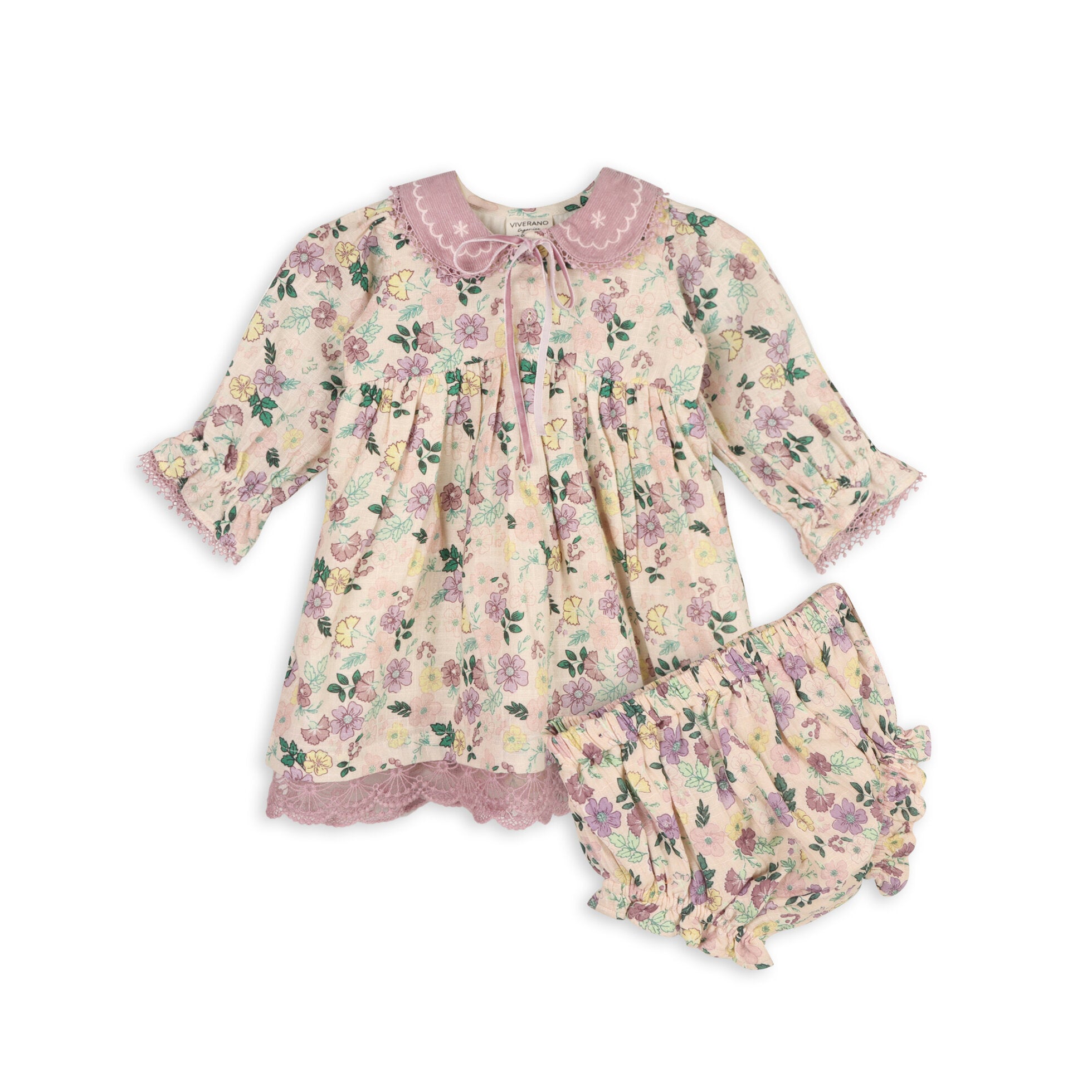 Peach Floral - Baby fashion Girls Matching Ruffle Collar Top and Bloomer Set