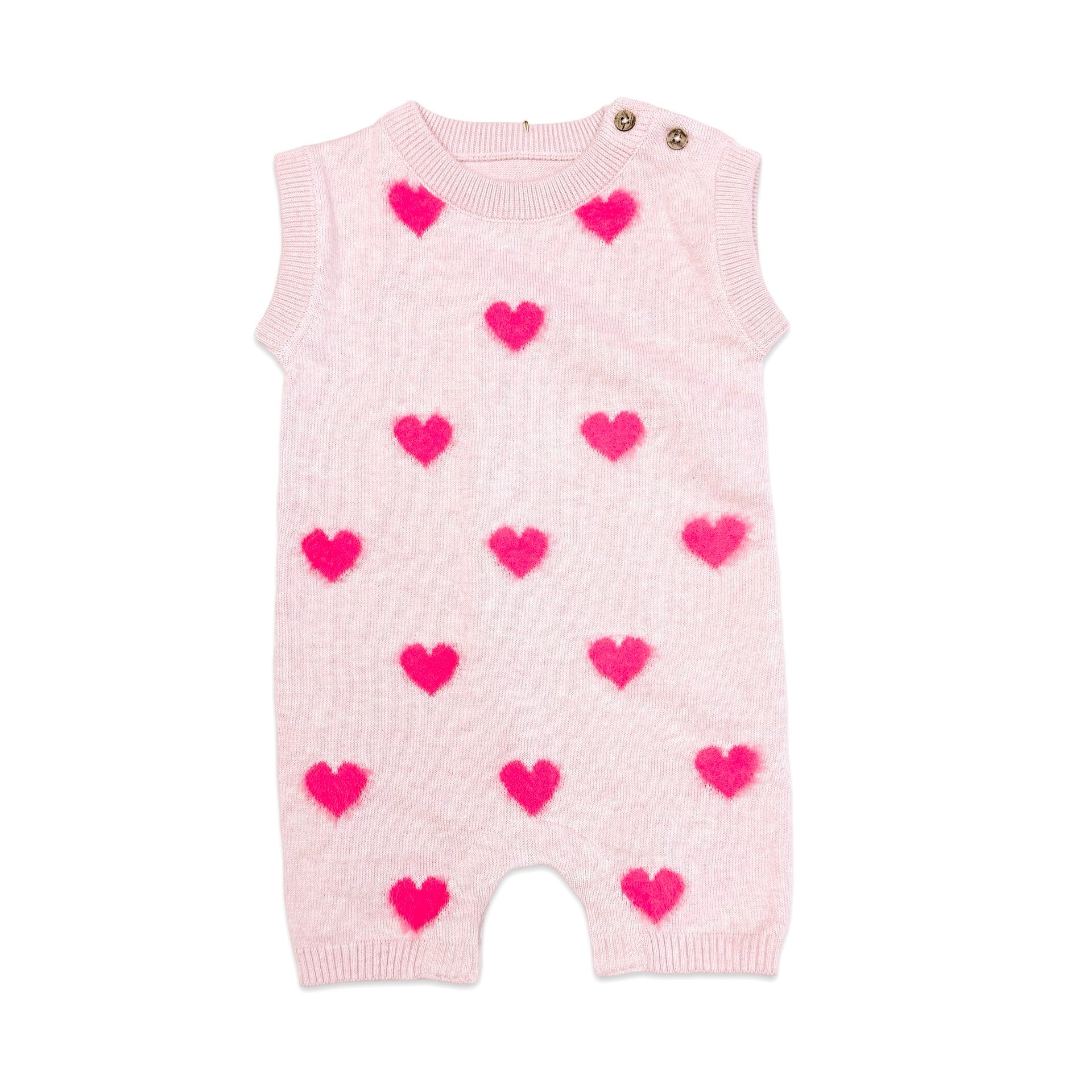 Fuzzy Hearts 3D Jacquard Knit Short Sleeve Baby Romper (Organic Cotton)