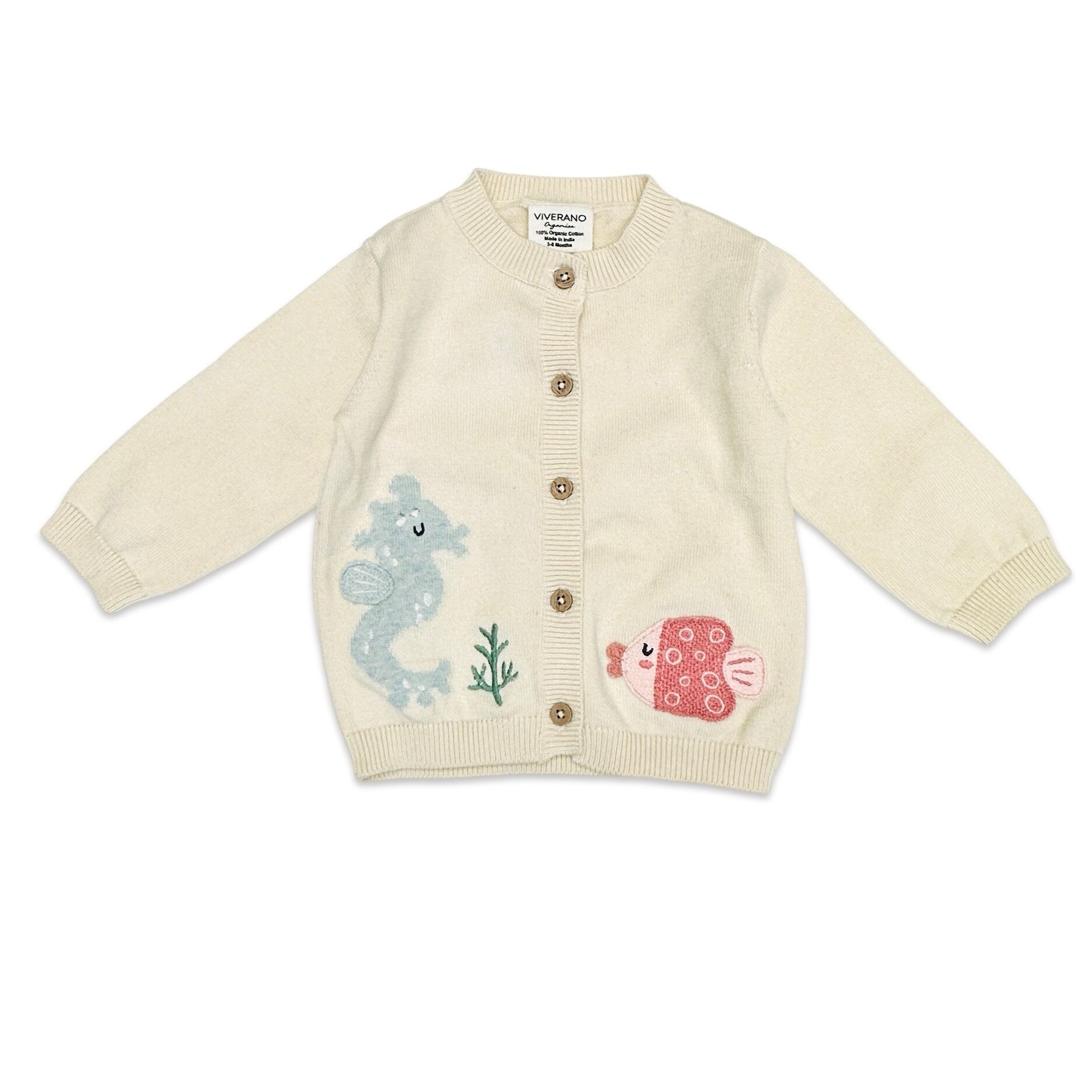 Ocean Friends Jacquard Knit Baby Cardigan Sweater (Organic Cotton)