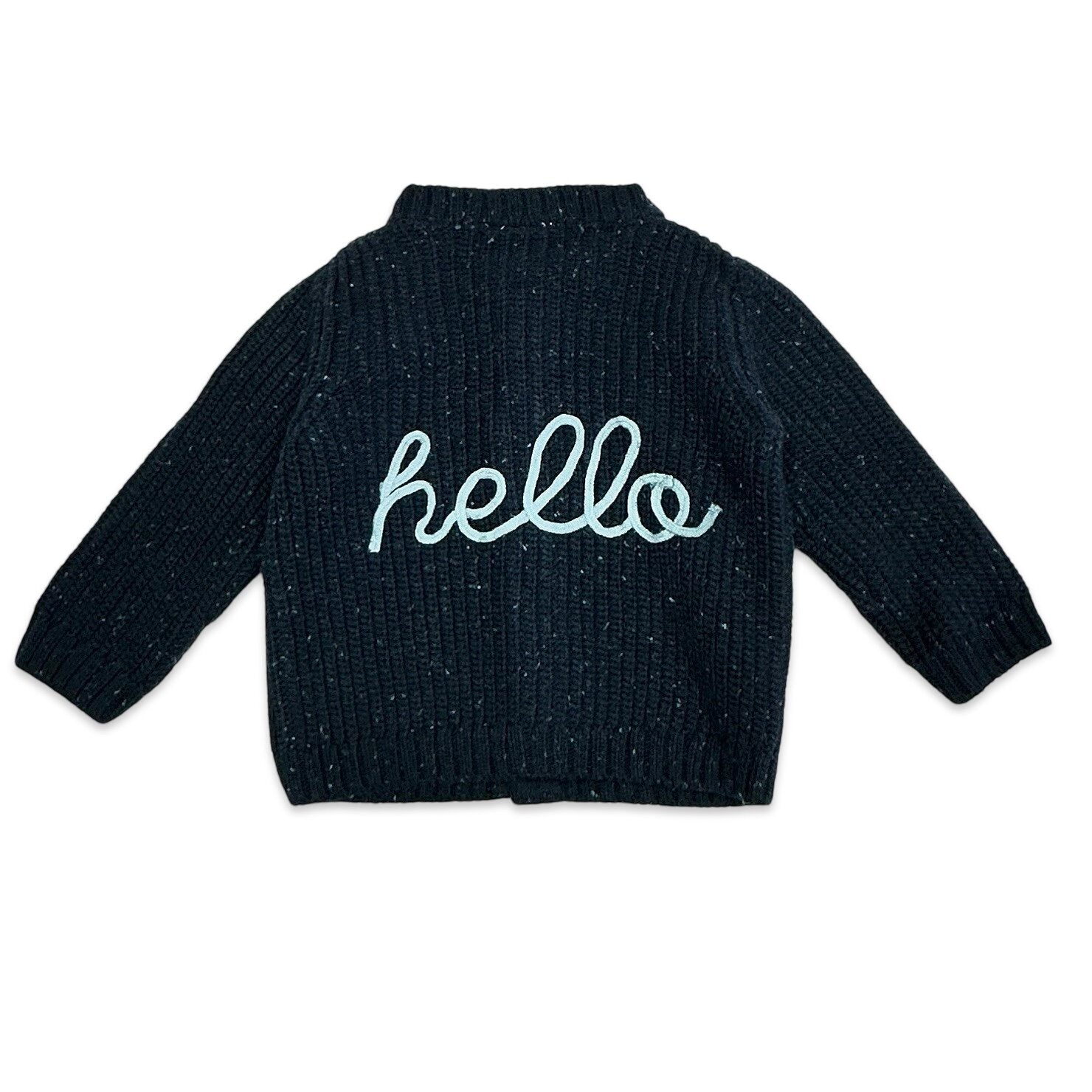 HELLO Wordy Chunky Knit Baby Cardigan Sweater (Organic Cotton)