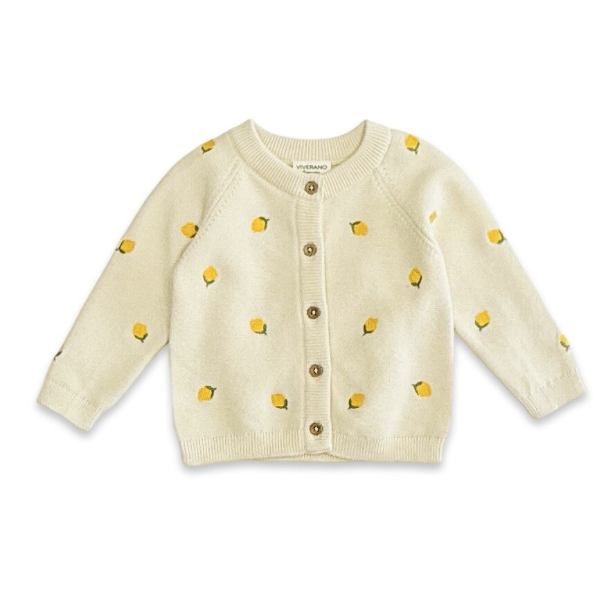 Lemon Embroidered Sweater Knit Baby Cardigan (Organic Cotton)