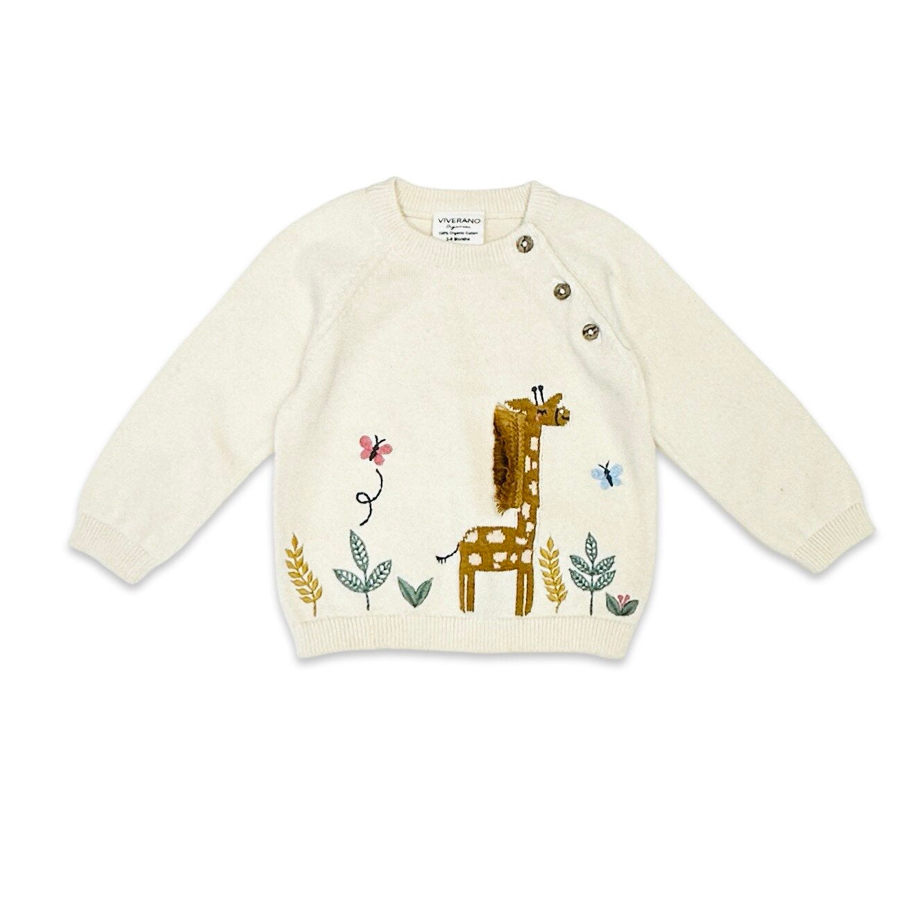 Giraffe Garden Embroidered Knit Baby Pullover Sweater (Organic Cotton)