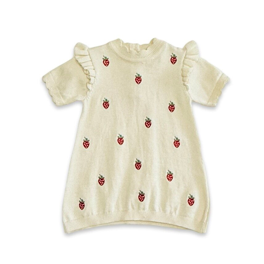 Strawberry Embroidered Sweater Knit Baby Dress (Organic Cotton)