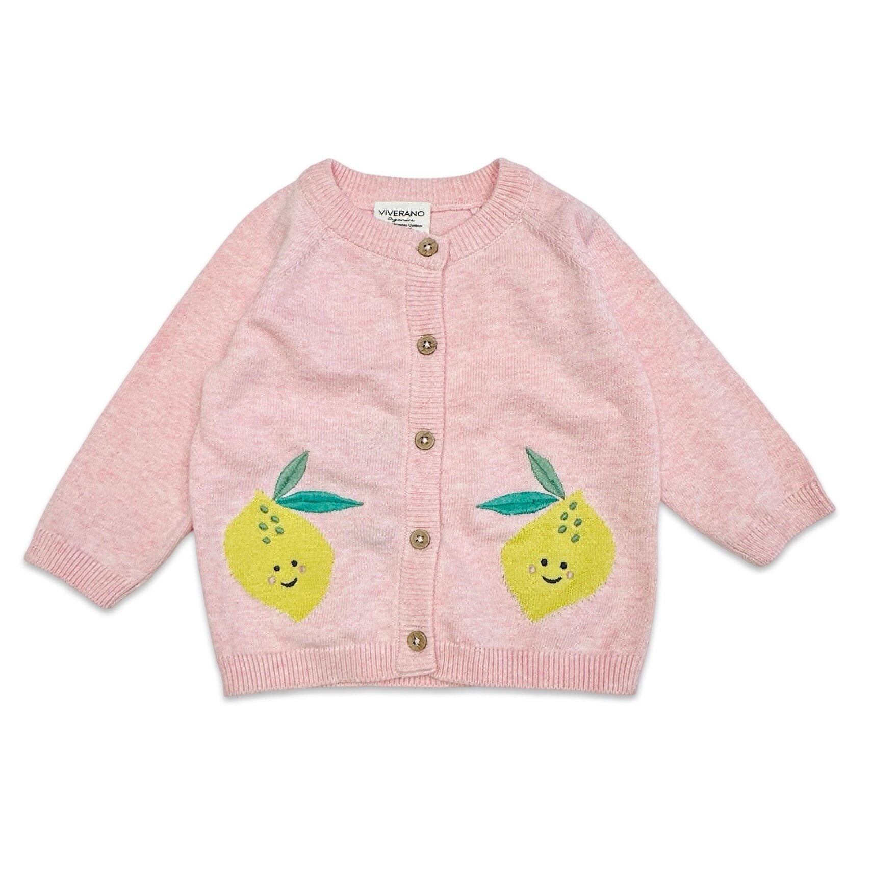 Happy Lemons Embroidered Knit Baby Cardigan (Organic Cotton)