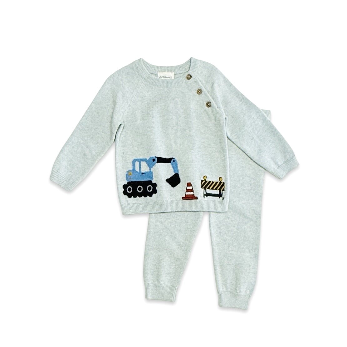 Construction Truck Embroidered Knit Baby Pullover & Pant SET (Organic Cotton)