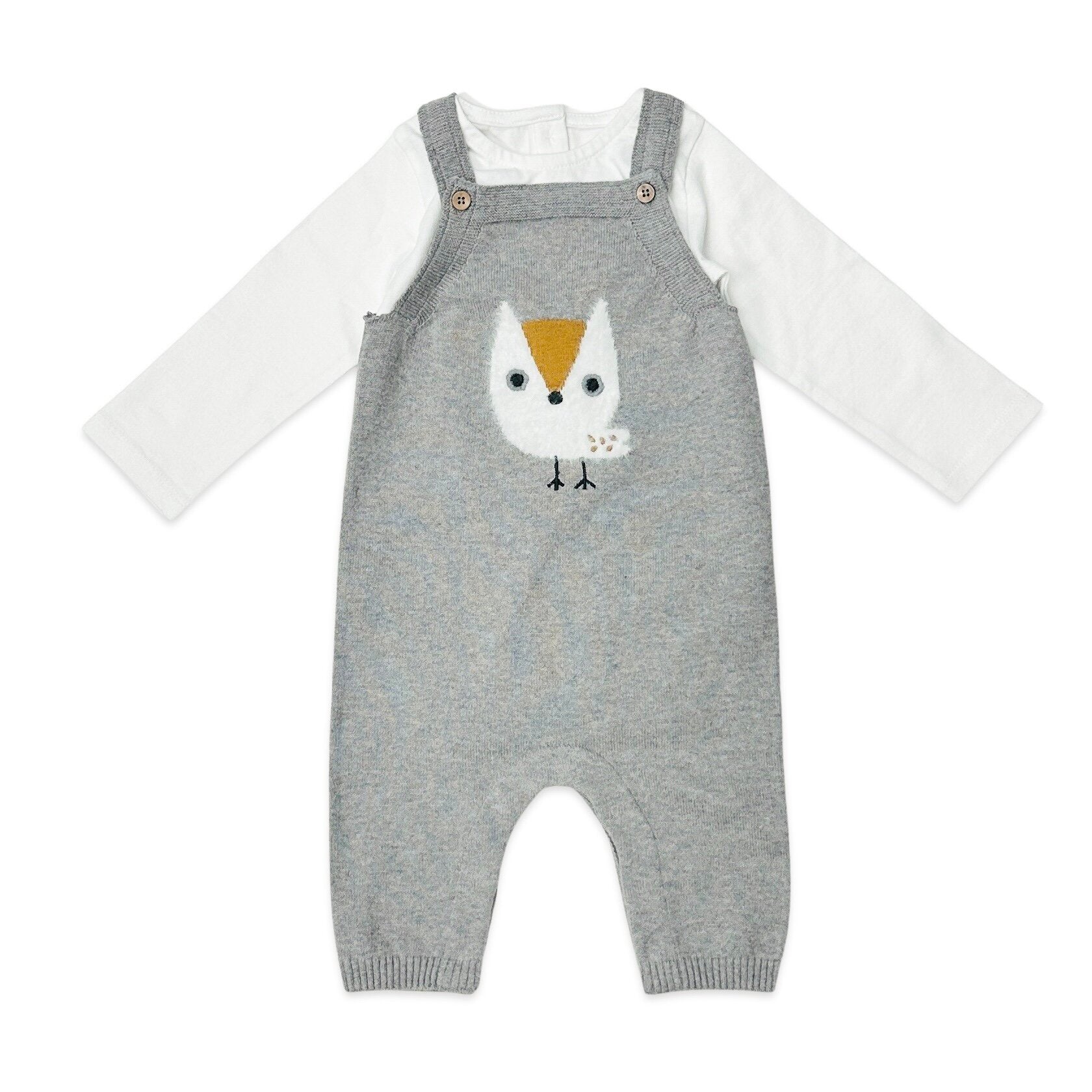 Owl Applique Sweater Knit Baby Overall & Bodysuit Set (Organic Cotton)