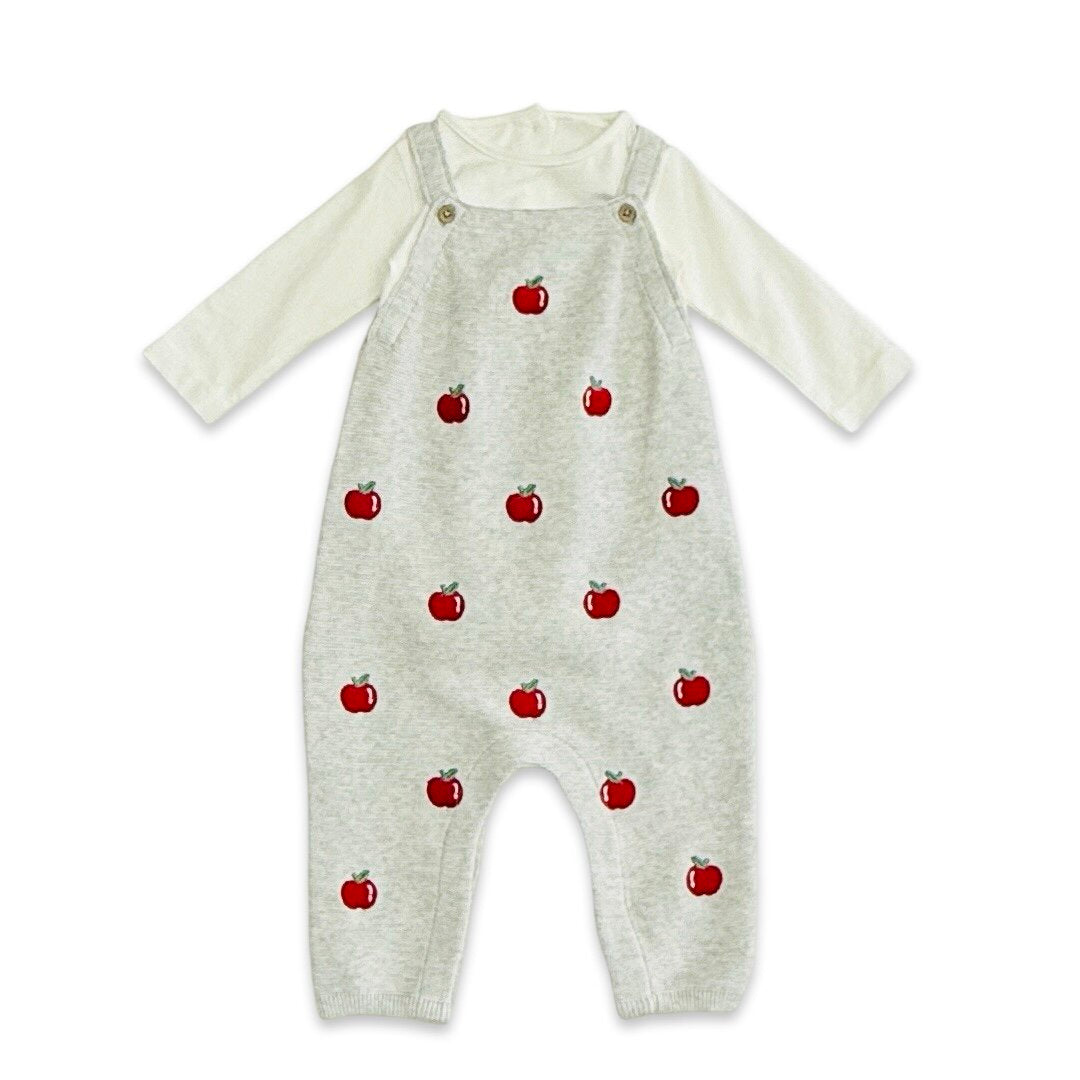 Apple Embroidered Baby Overall & Bodysuit Set (Organic Cotton)