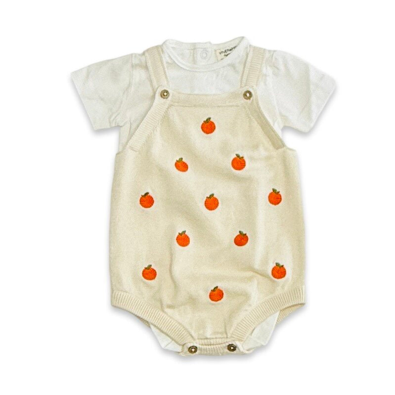 Orange Embroidered Knit Baby Romper Set (Organic Cotton)