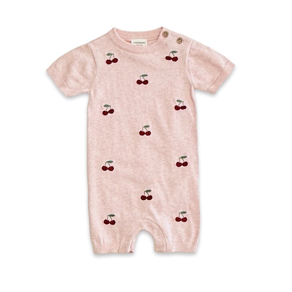 Cherry Embroidered Knit Short Sleeve Baby Romper (Organic Cotton)