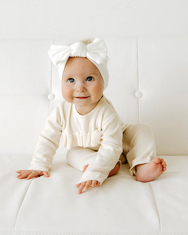 Organic Cotton Milan Knit Ruffle Baby Jumpsuit Romper