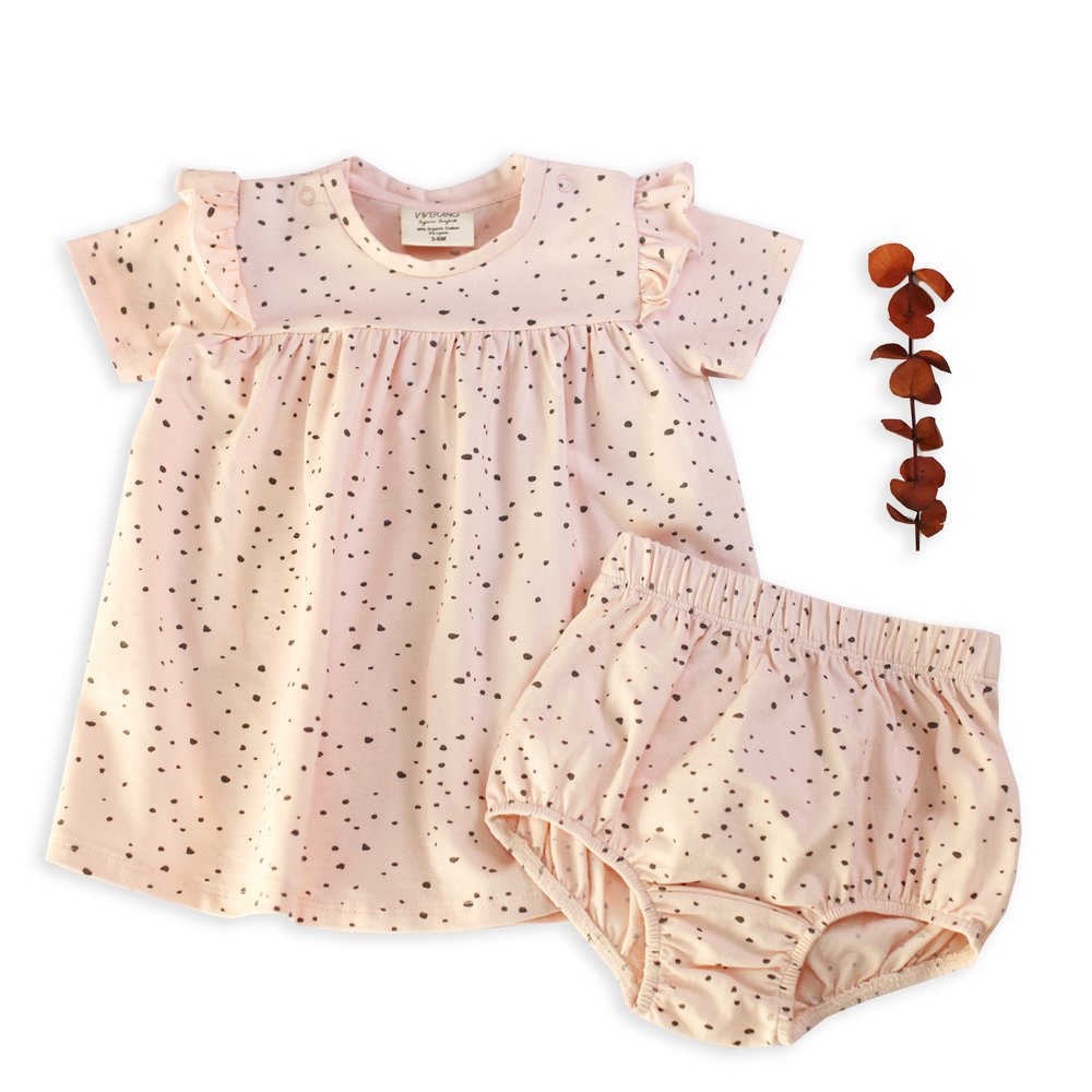 Organic Cotton Pebble Short Sleeve Ruffle Dress for Baby Girls - Viverano